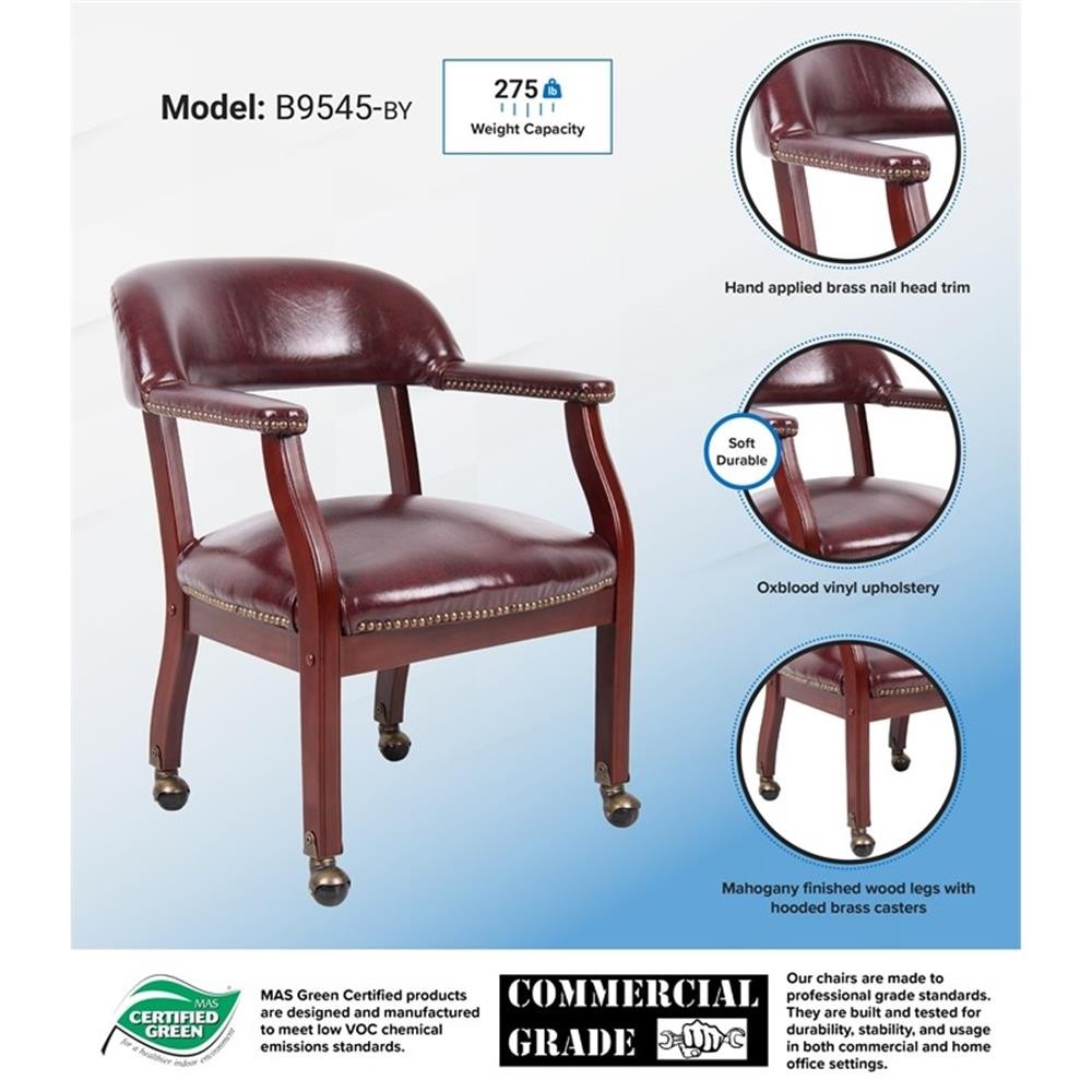 Maklaine Faux Leather Executive Mobile Guest Chair in Burgundy