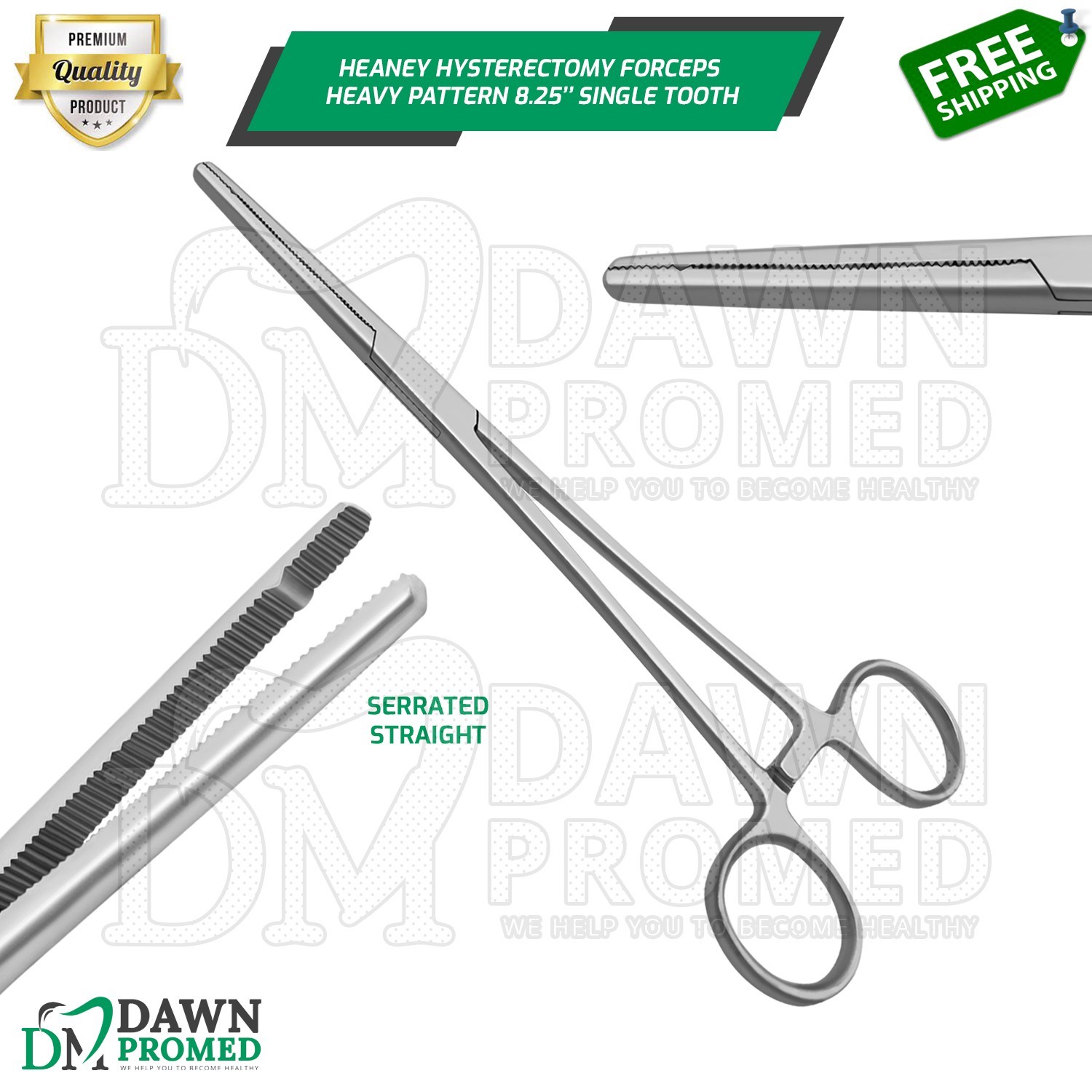 Heaney Hysterectomy Forceps Straight 8.5" Single Tooth OB/GYN Inst German Grade