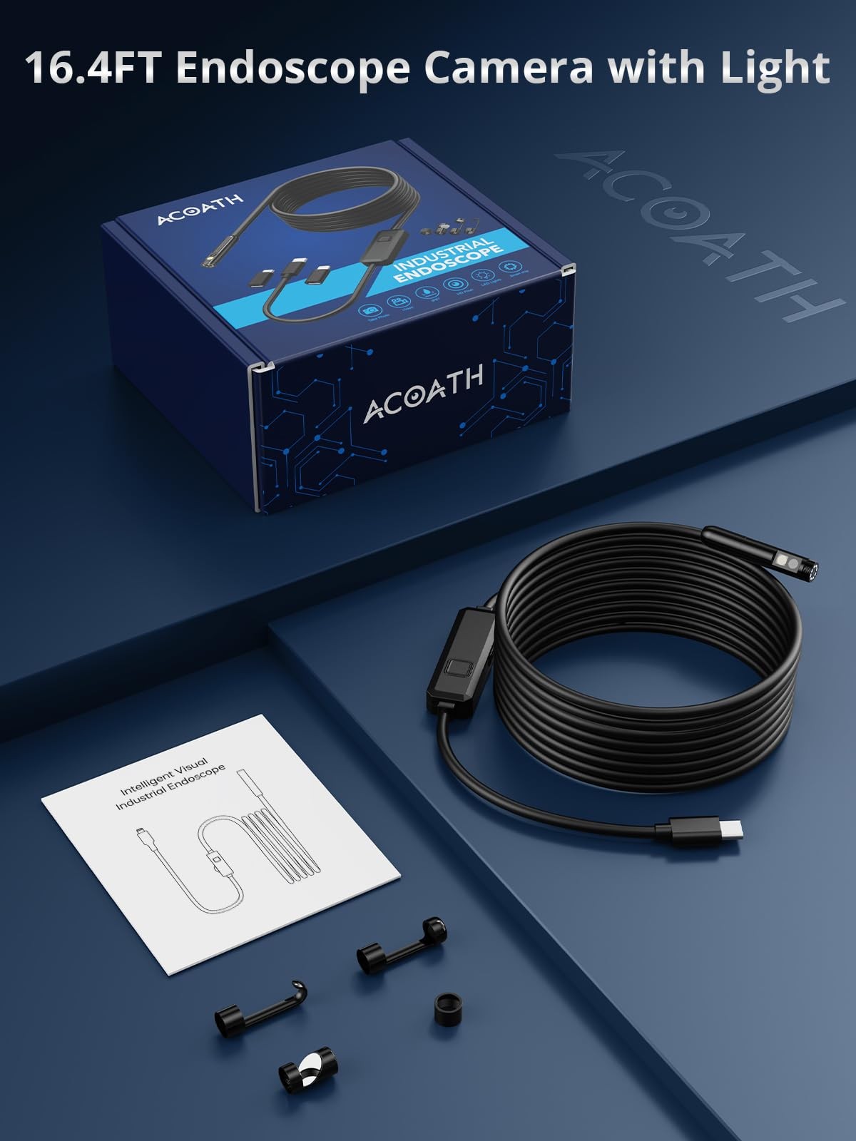 Acoath Endoscope Camera with Light, Dual-Lens 1920P HD Borescope with 8