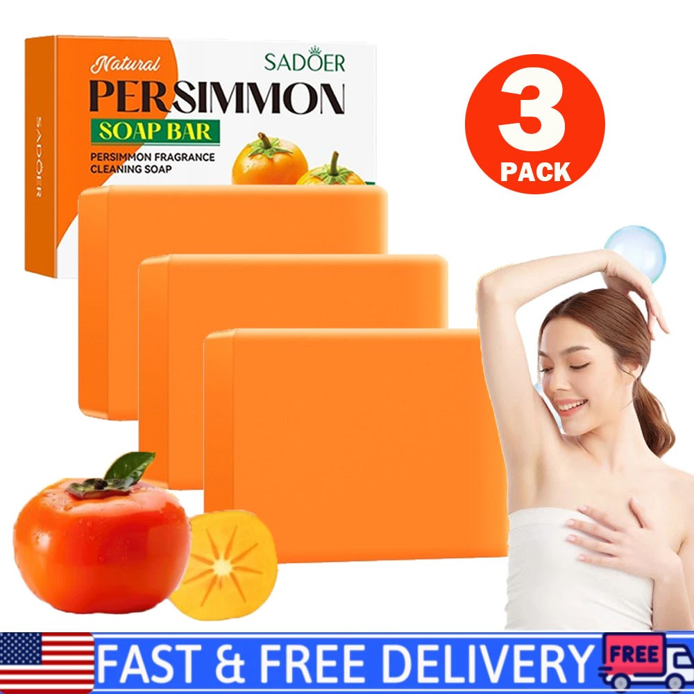 3 PACK Persimmon Soap Bar for Old People Smell,Natural Deodorant Body Face Bar