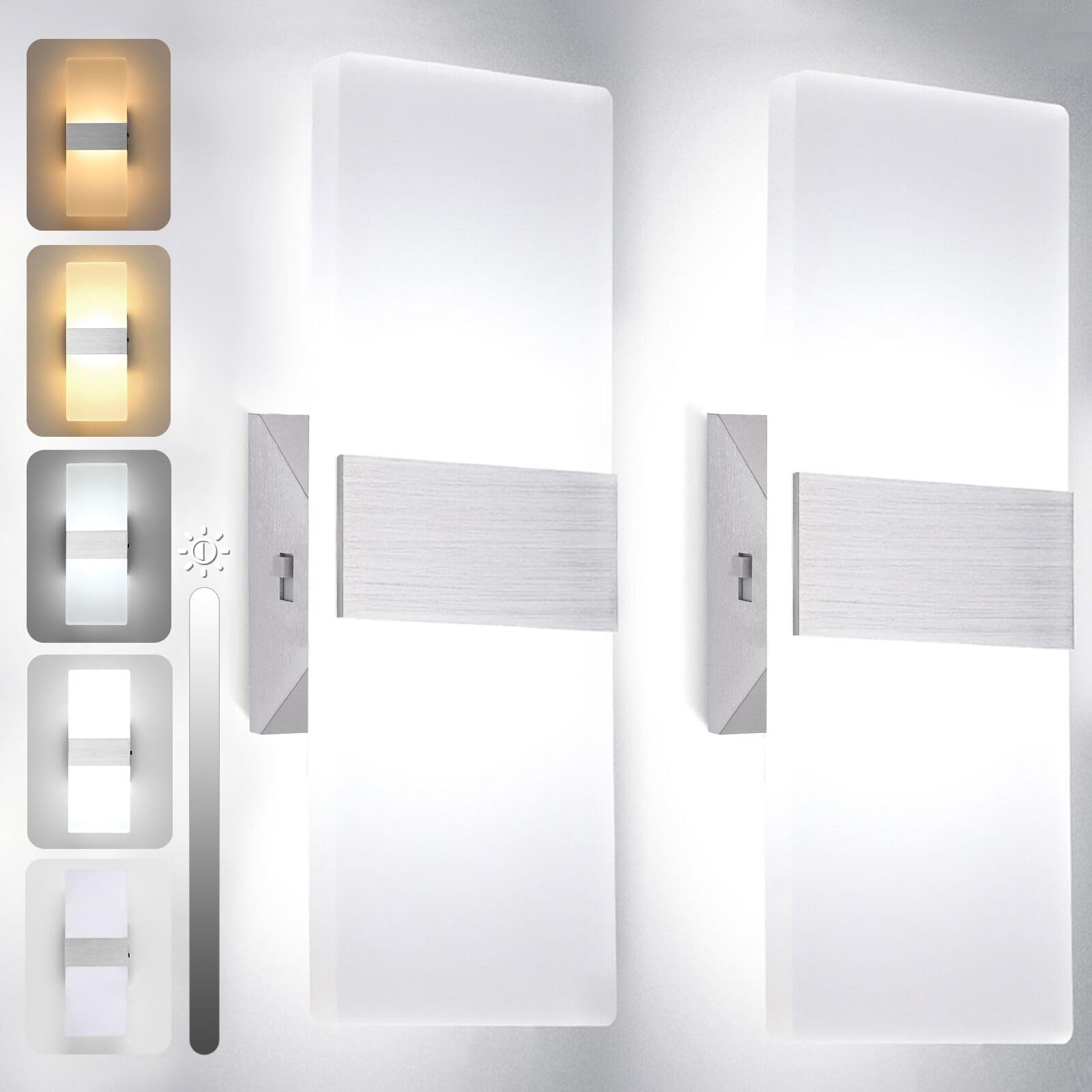 Dimmable LED Wall Sconces, 4 Color Temperature 12W Modern Wall Sconce Wall Mo...