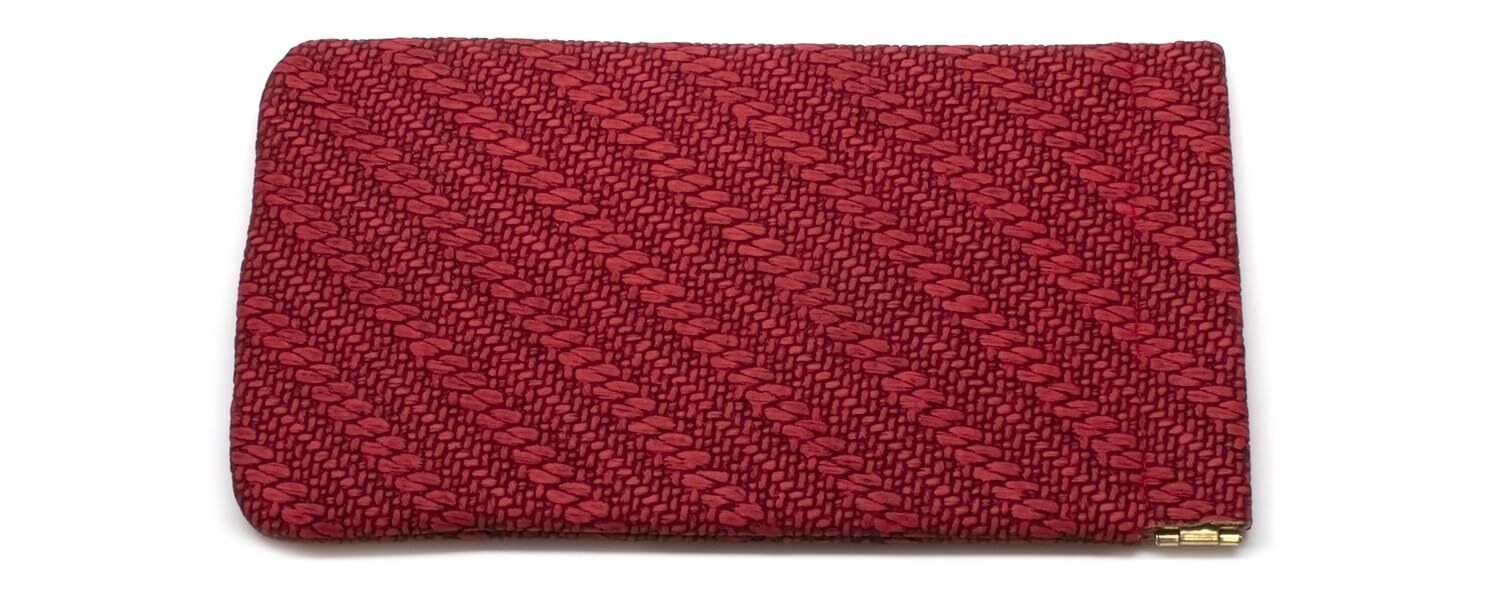 Calabria Squeeze Top Eyeglass Case Soft Faux Leather Red Women Braided Textured