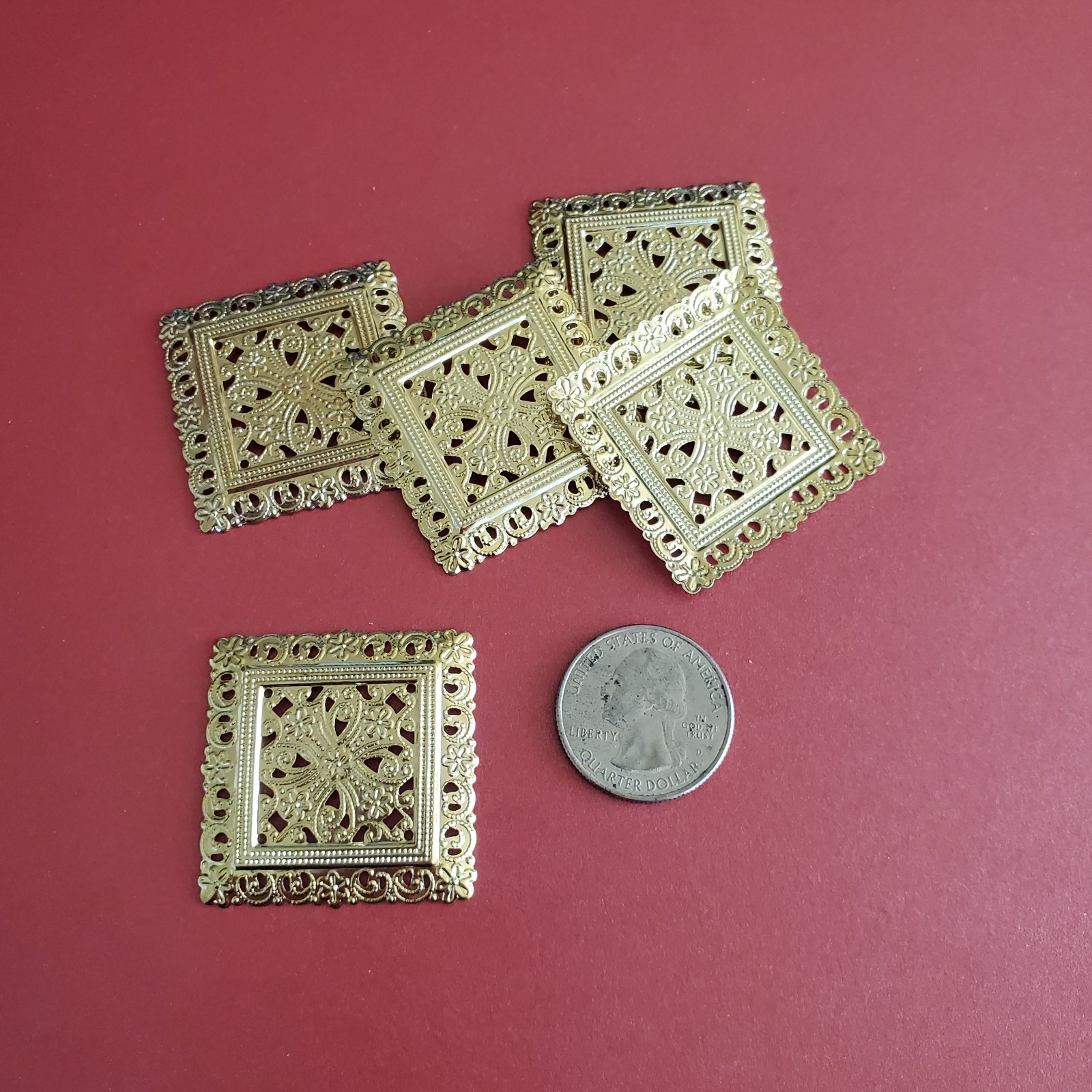 5 pcs Square  Solid  Filigree Jwelry Findings Stampings Embellishmen crafs