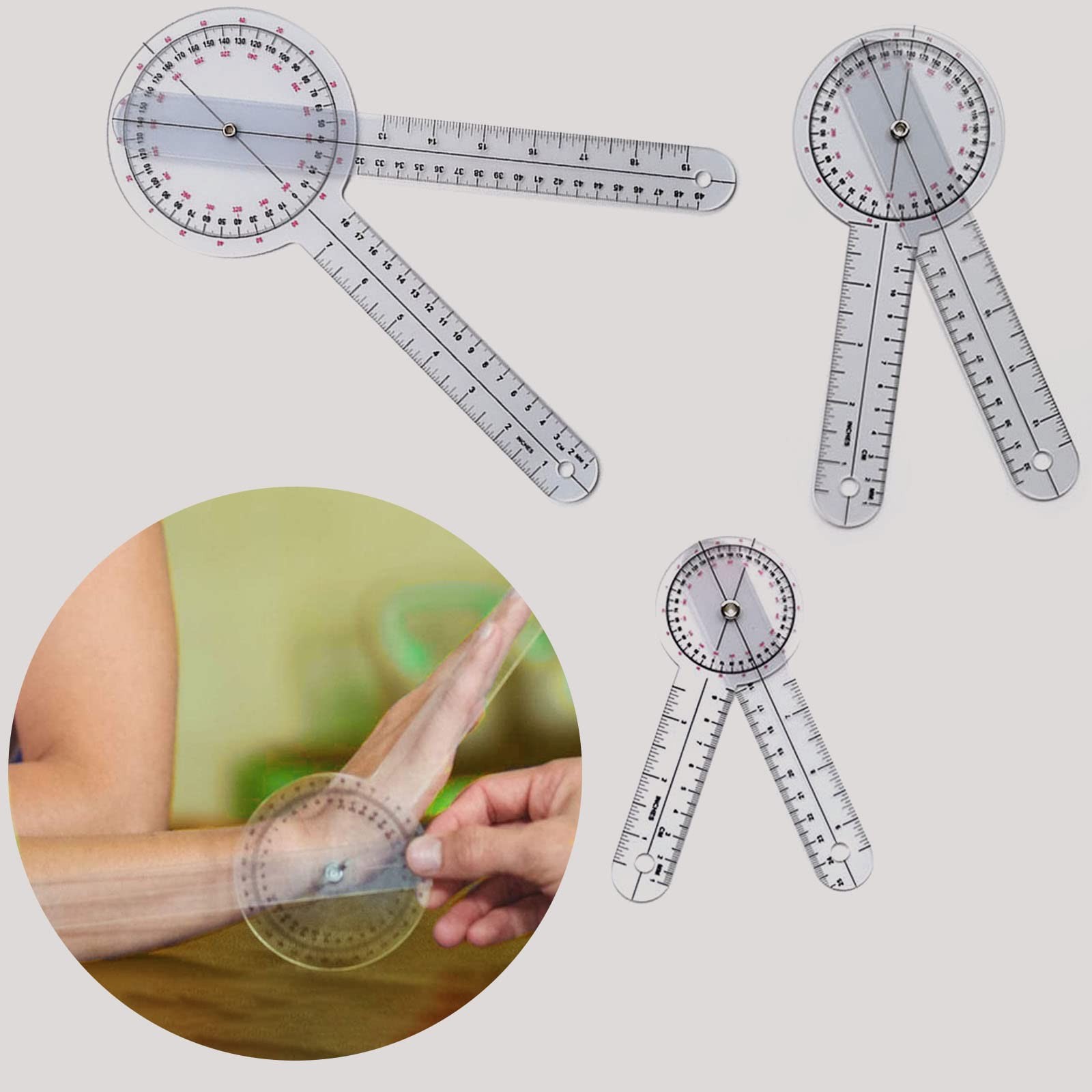 Goniometer Set of 6 with Bag 360 180 Spinal Finger Goniometers