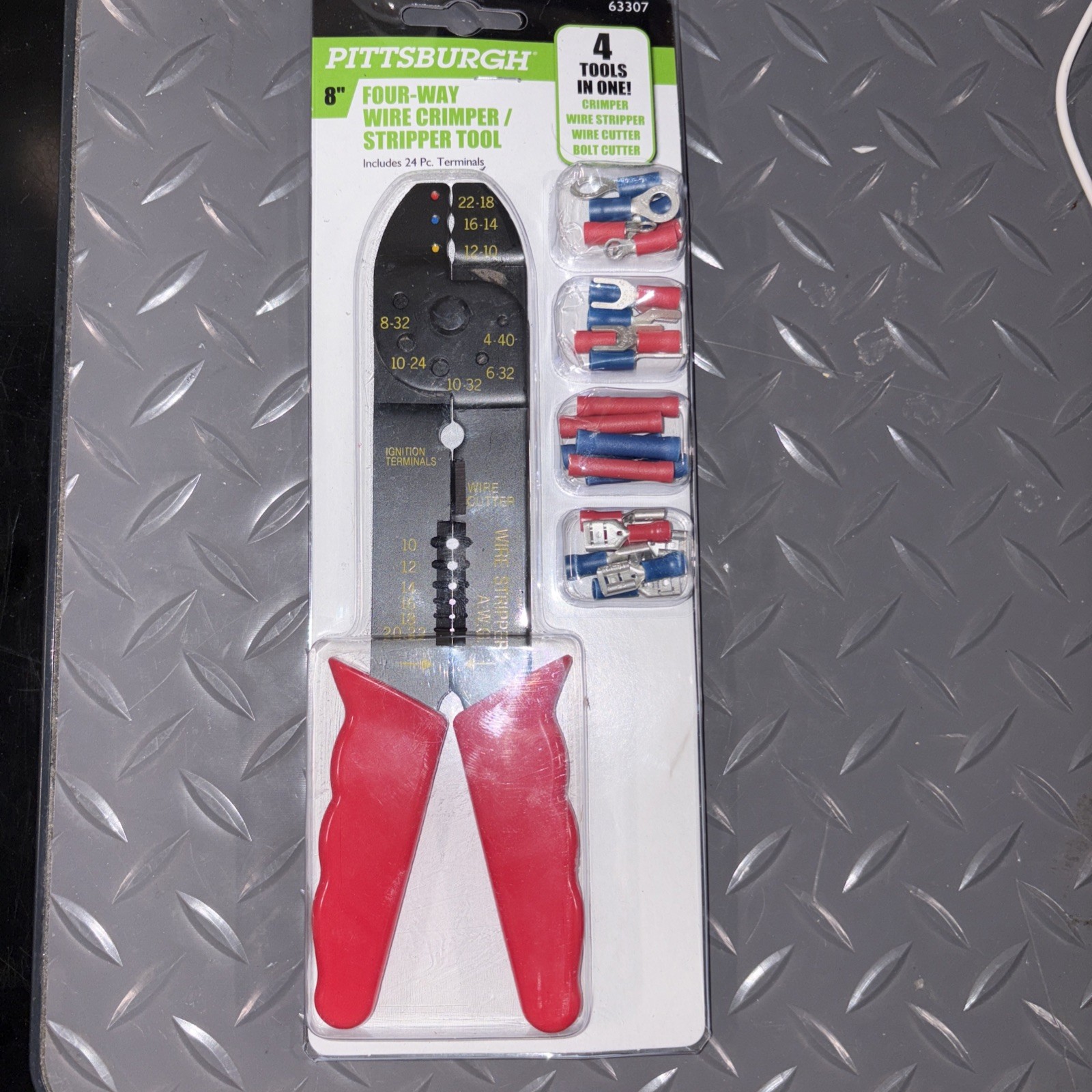 Pittsburgh 8"  Four Way Wire Crimper Stripper Tool.wuth 24 Pc Terminals