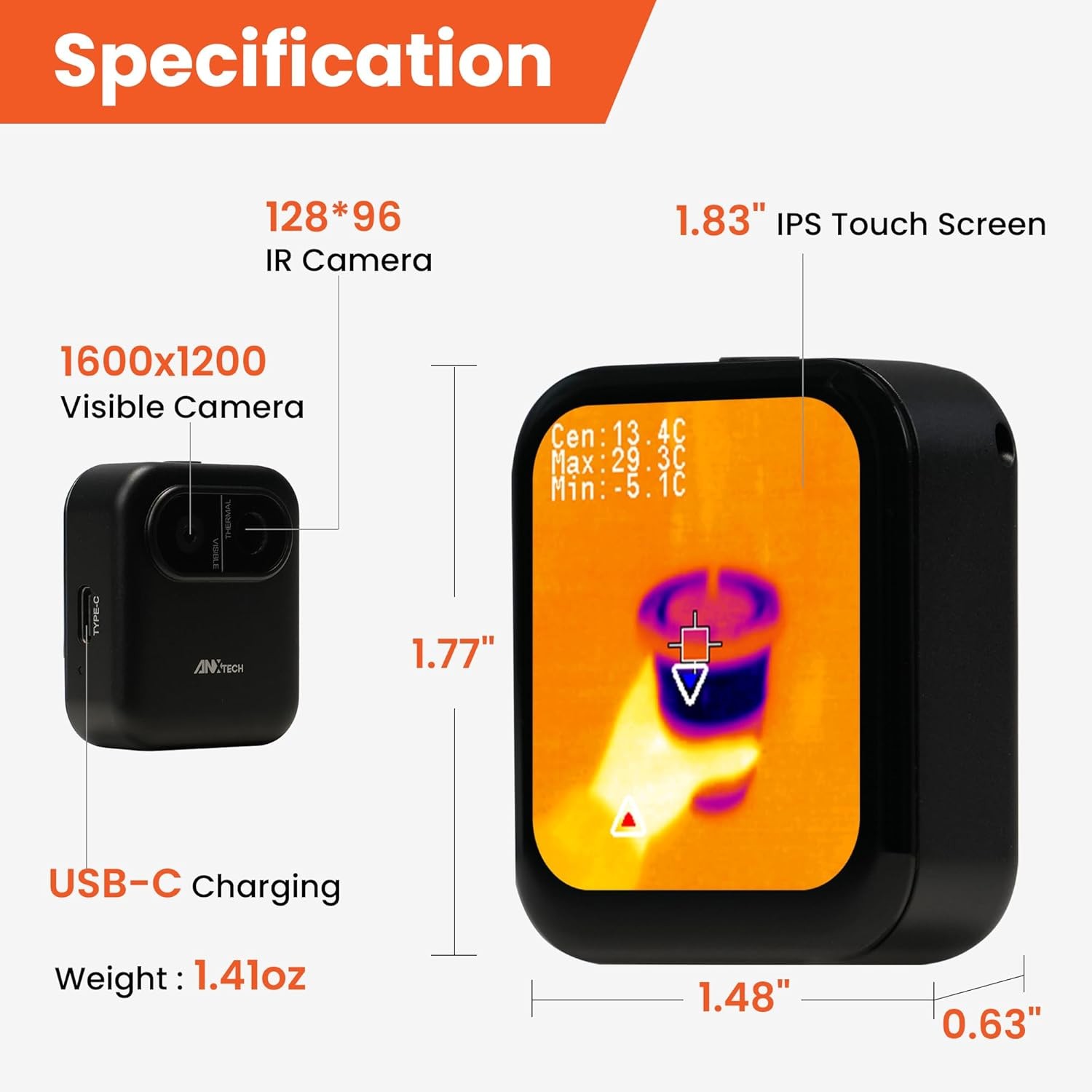ANXTECH 128×96 IR Resolution Mini Thermal Imaging Camera