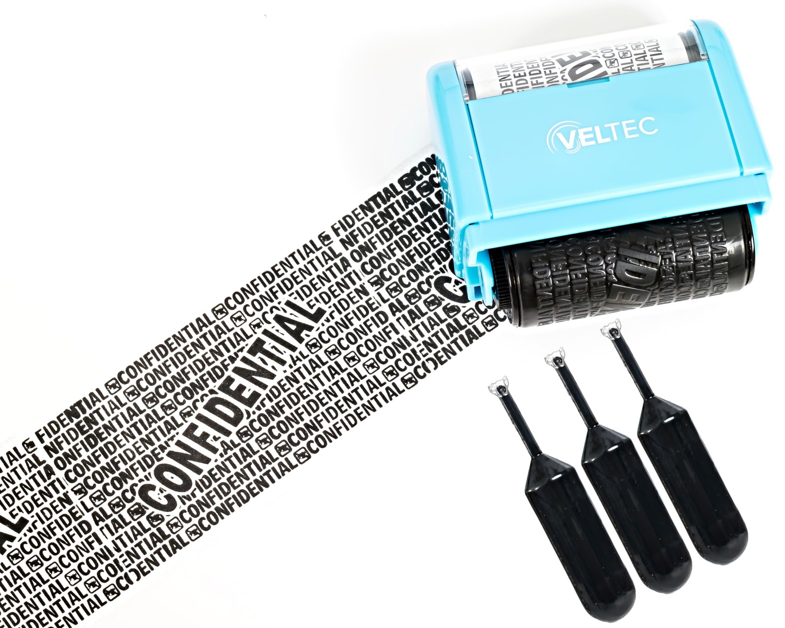 Veltec ID Protector Ink Roller - Identity Theft Stamp+3 Refills, Blue