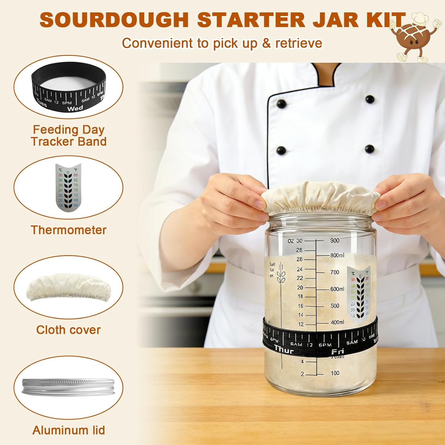 Complete Sourdough Starter Kit, Sourdough Bread Baking Supplies, Banneton Bread