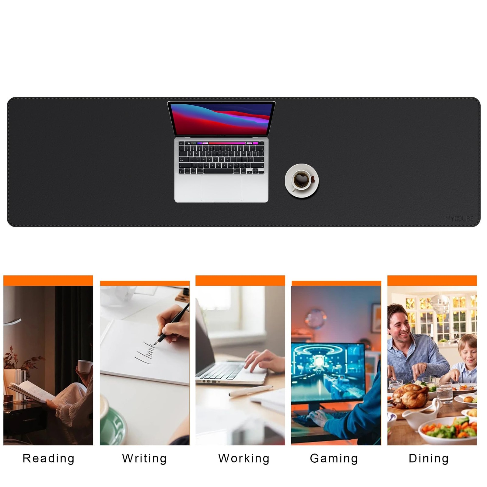Mydours 59" x 15.7" Oversized PU Leather Desk Mat with Anti-Slip Suede Backin...