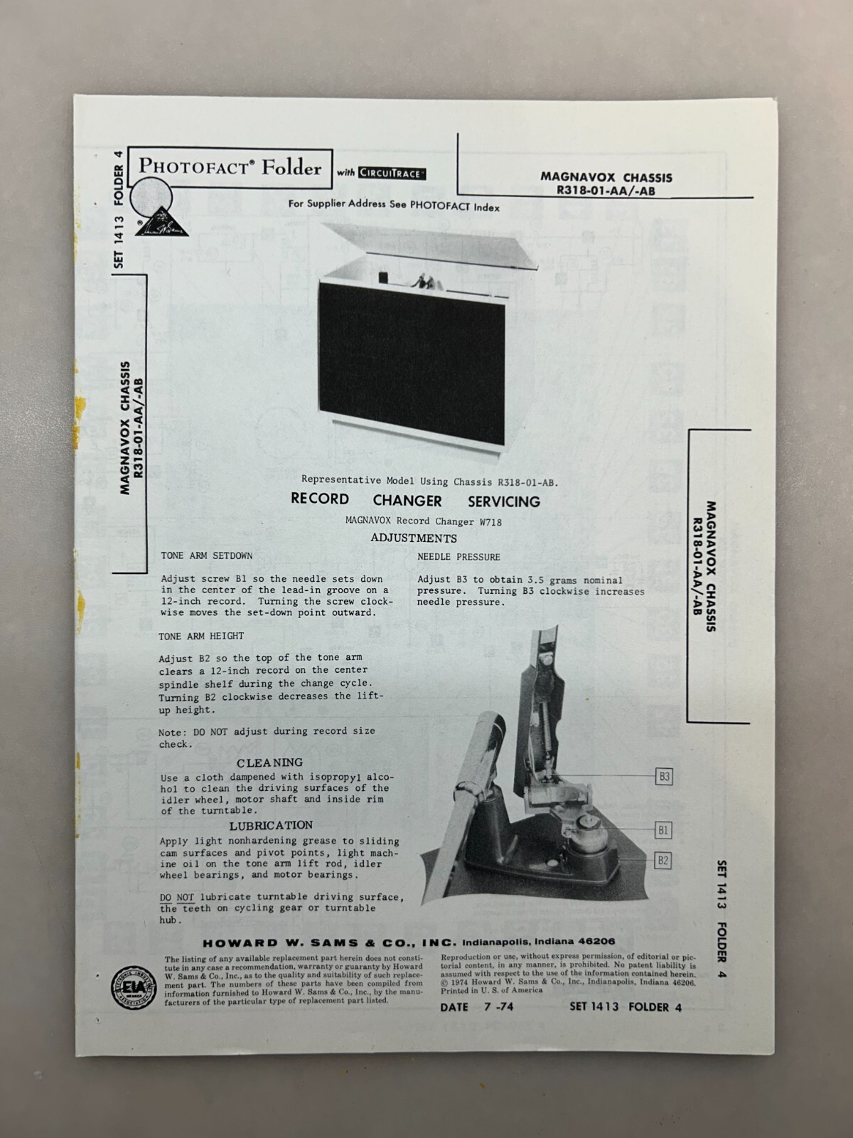 Magnavox R318-01 Service Manual Sams Photofact Free Shipping