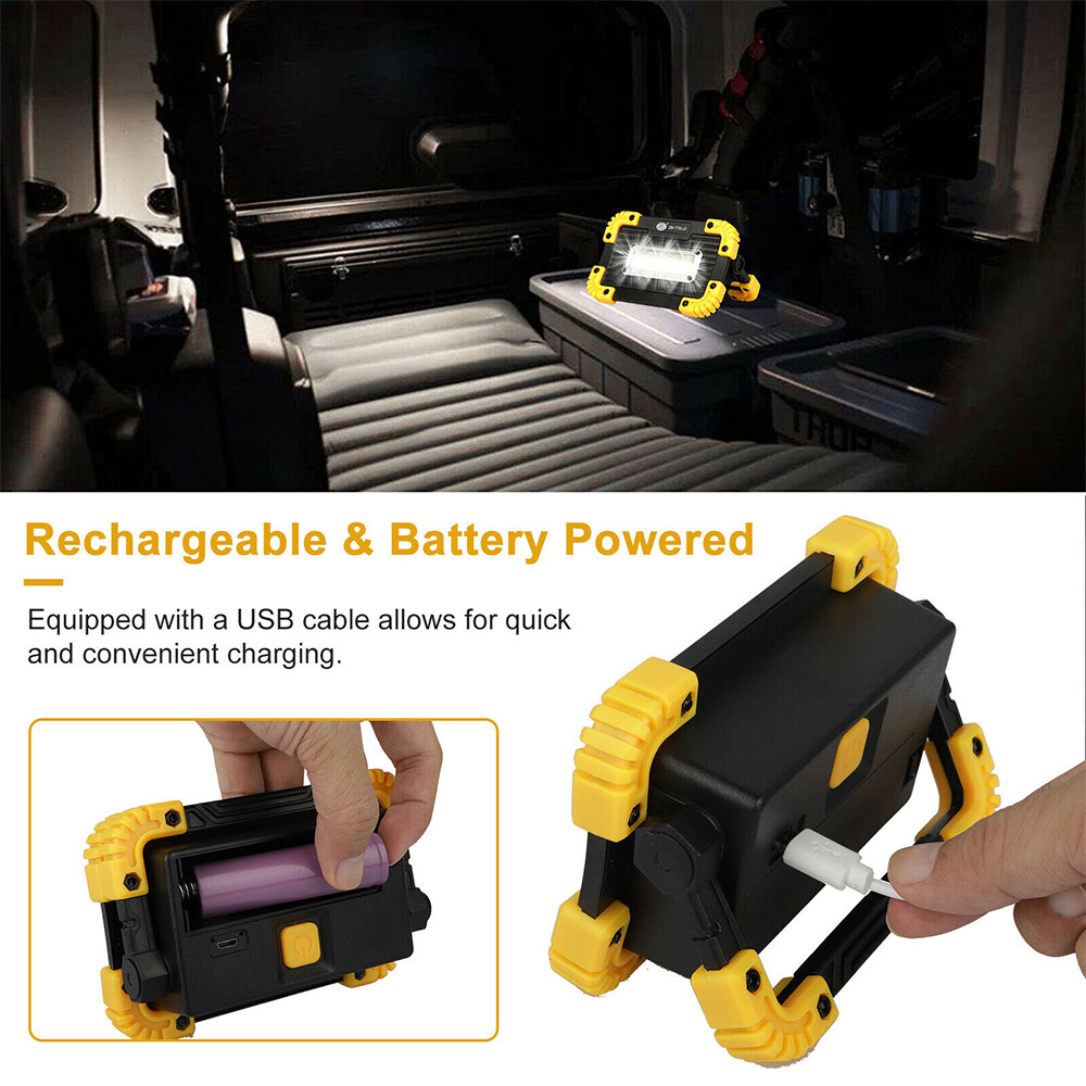 LED COB Work Light USB Rechargeable Spotlight Floodlight Camping Emergency Torch