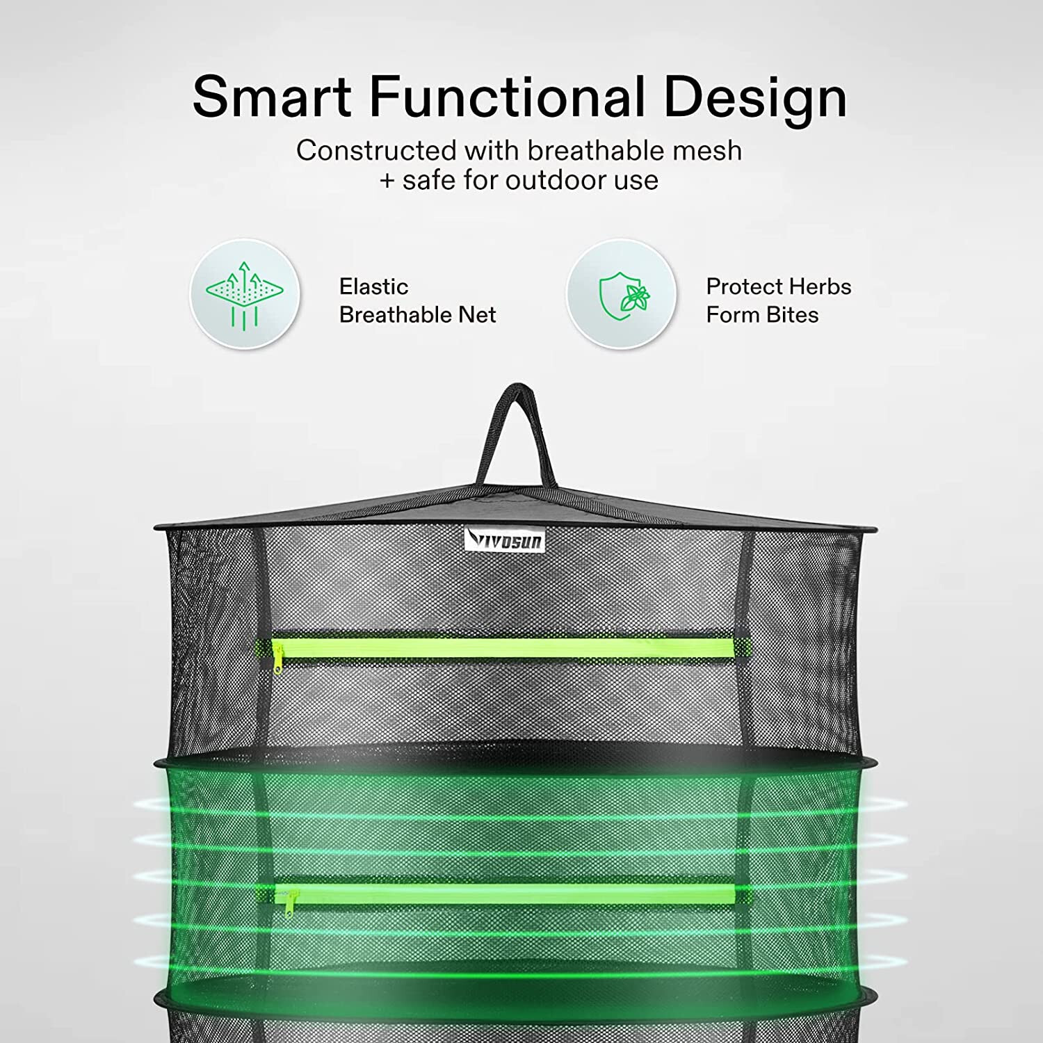 VIVOSUN 2ft 4-Layer Hanging Herb Mesh Rack Foldable Drying Net with Zippers