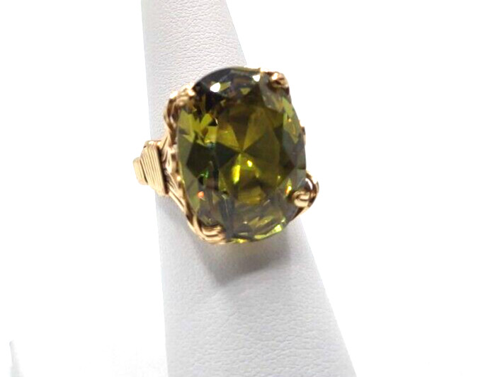 Peridot  Simul Cocktail Ring Size 7.5  GP Wire Mount Artisan Made  20m X 14.5mm