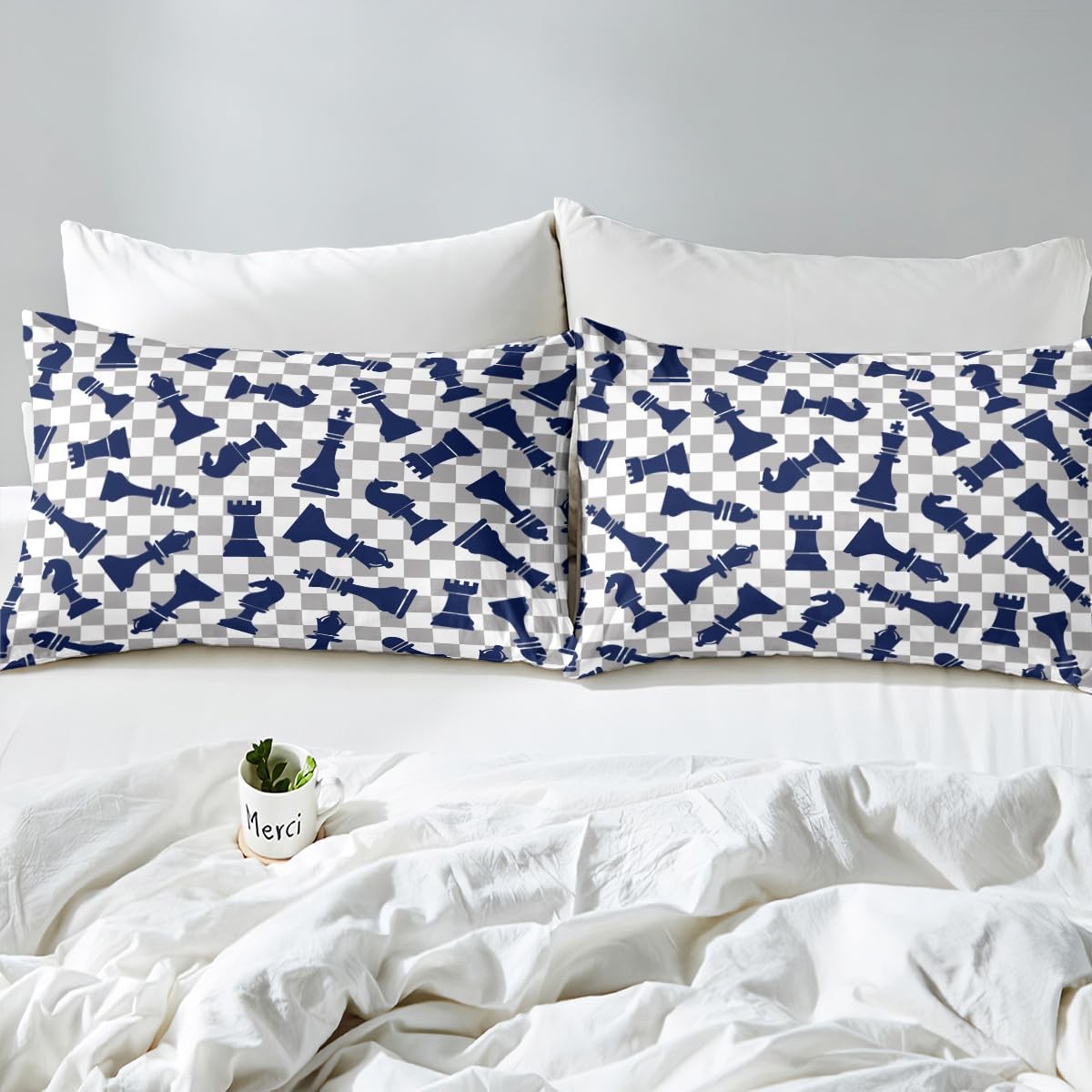 International Chess Bed Sheets Twin Size,Chess Board Game Bedding Set for Boy...