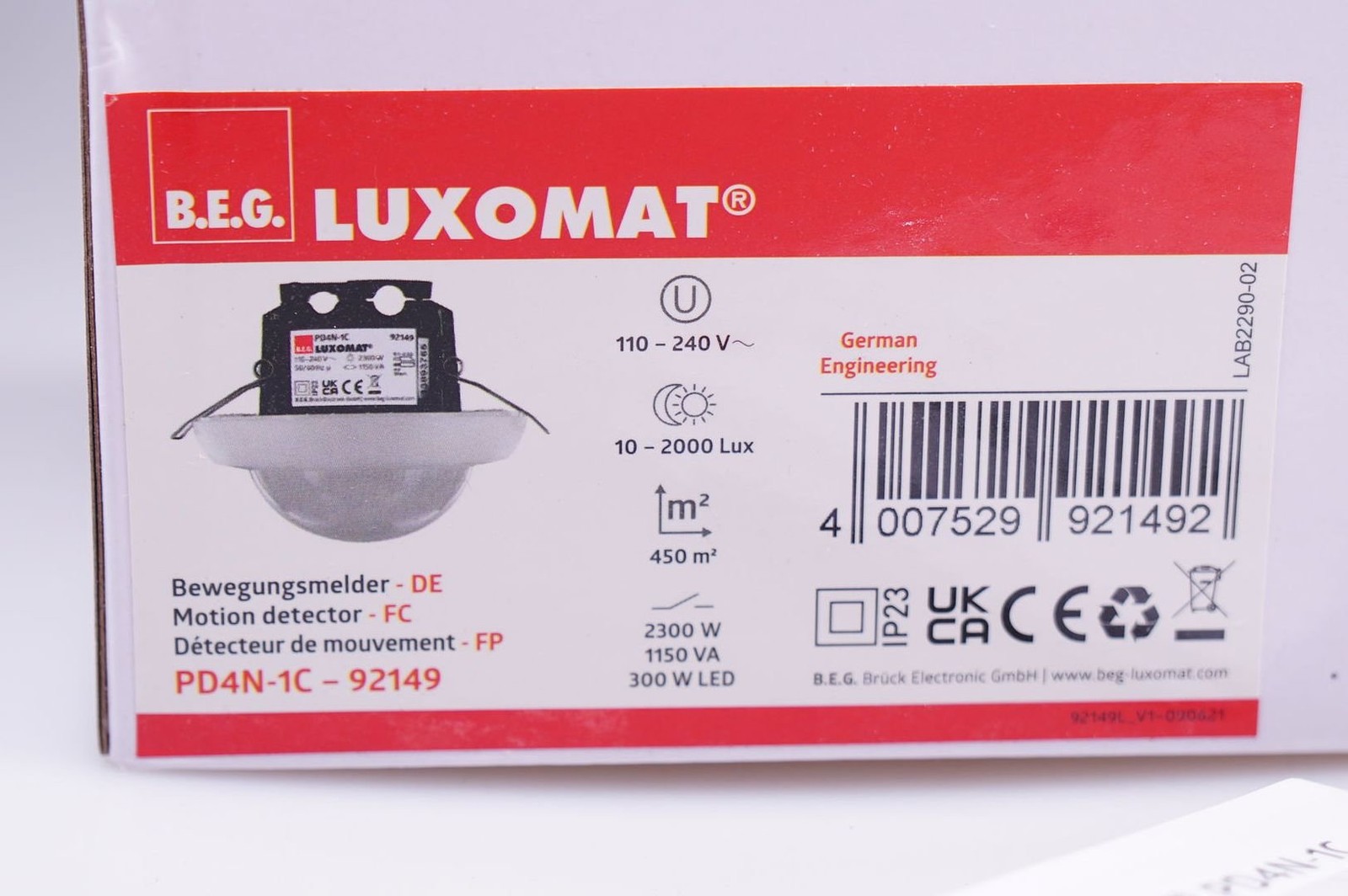 B.E.G. LUXOMAT PD4N -1C 92149 ceiling motion sensor original packaging, NEW