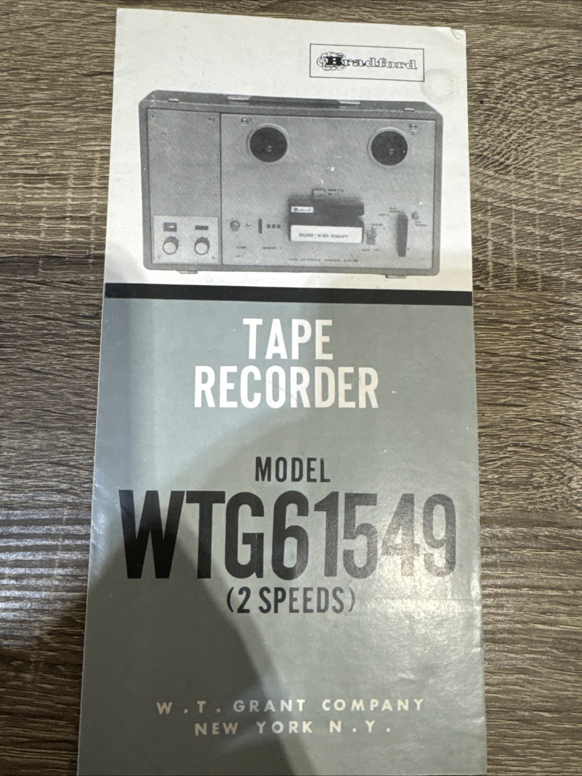 Vintage Bradford Tape Recorder Model WTG61549 Manual Schematic RARE