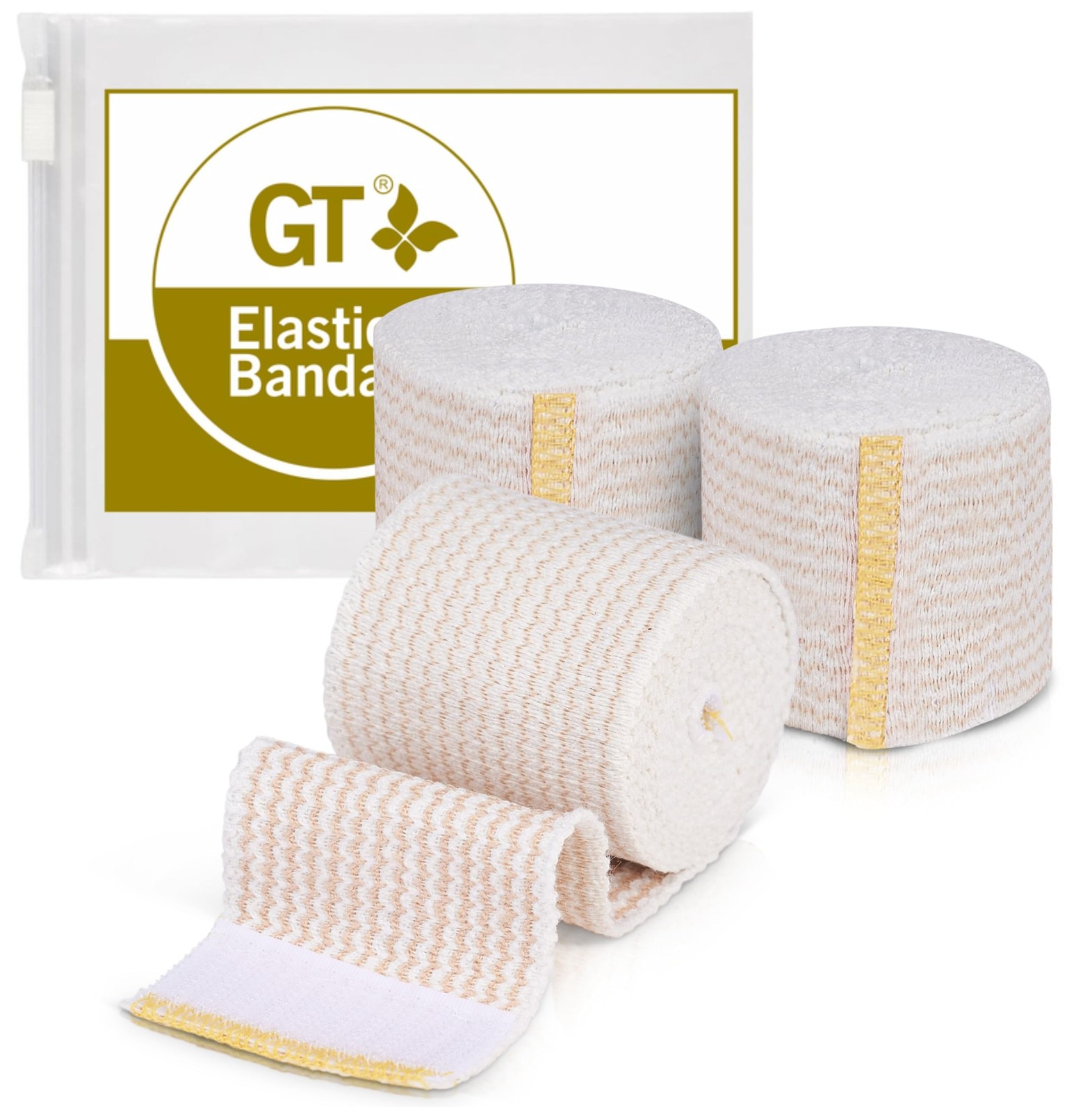 GT Premium Elastic Bandage Wrap (2" 3 Pack) - Hook & Loop Fasteners at Both E...