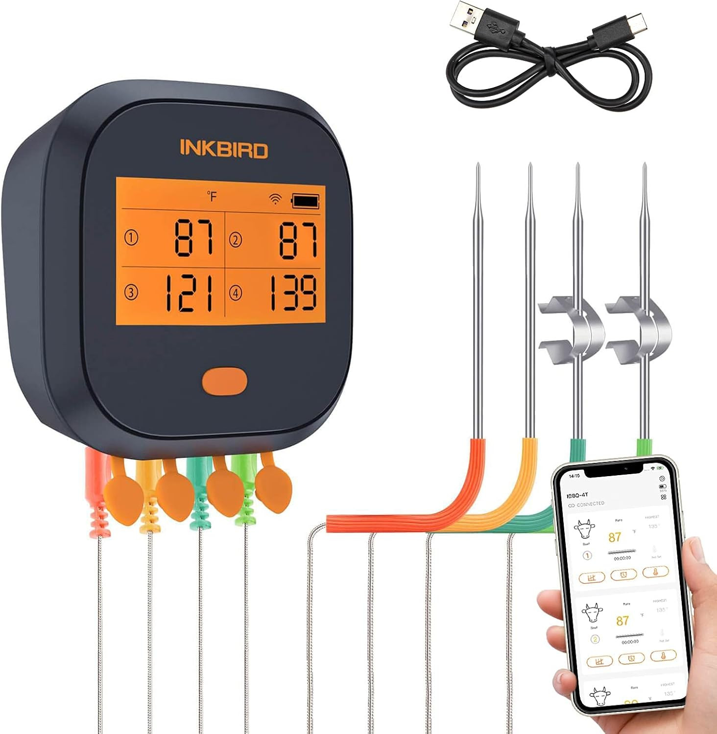Wifi Meat Thermometer IBBQ-4T, Wireless Wifi BBQ Thermometer