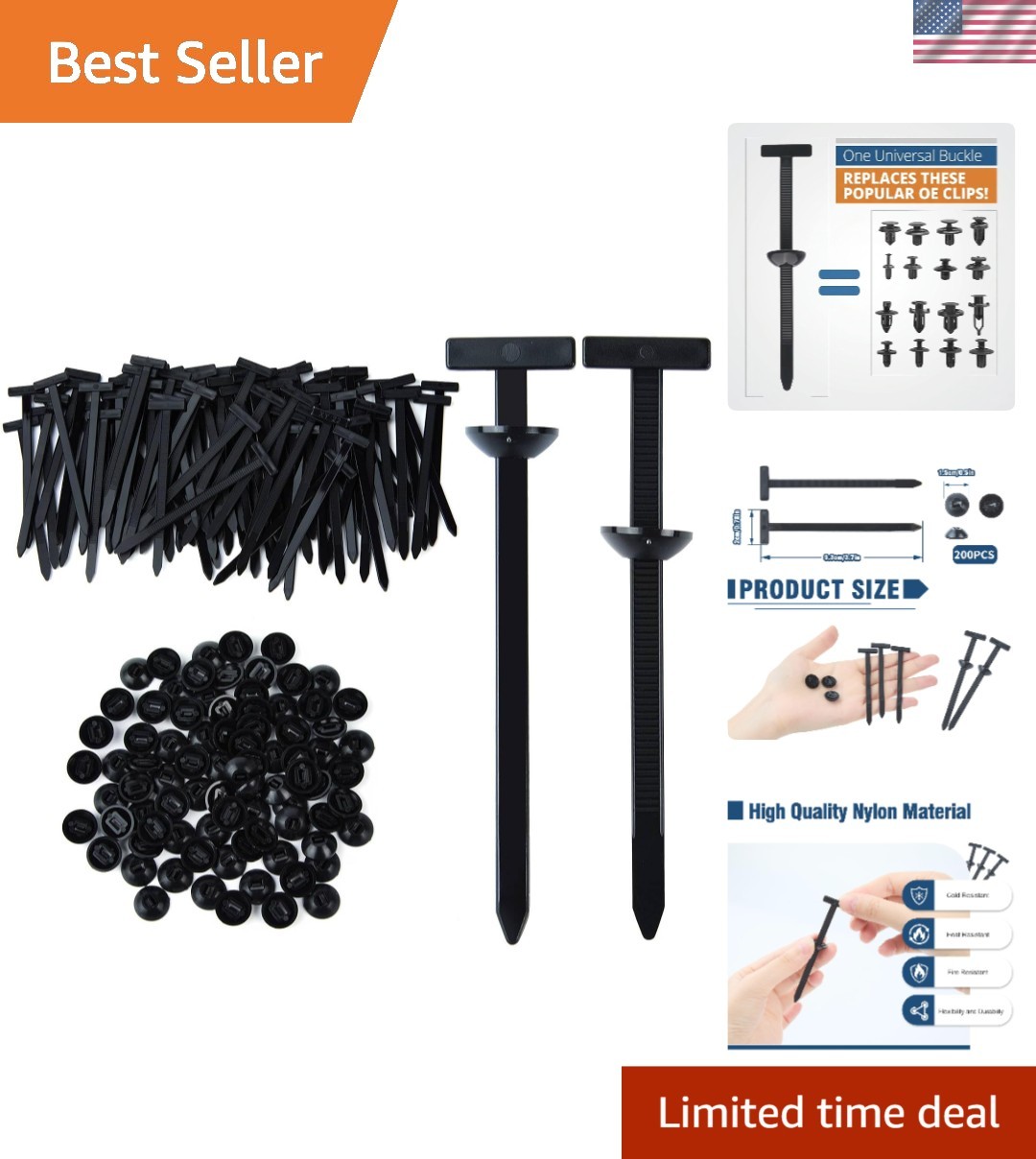 200 PCS Nylon Universal Cable Tie Buckle, Multi-Functional Black Zip Ties wit...