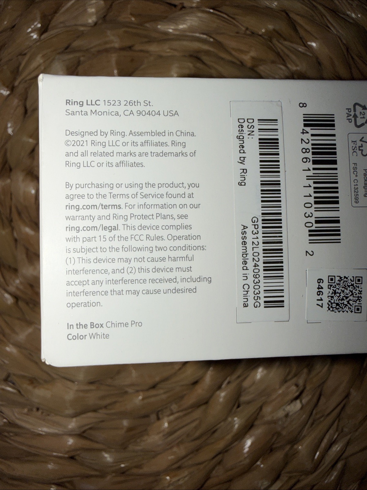 Ring Chime Pro Wi-Fi Extender for Smart Doorbell - White Unopened Box