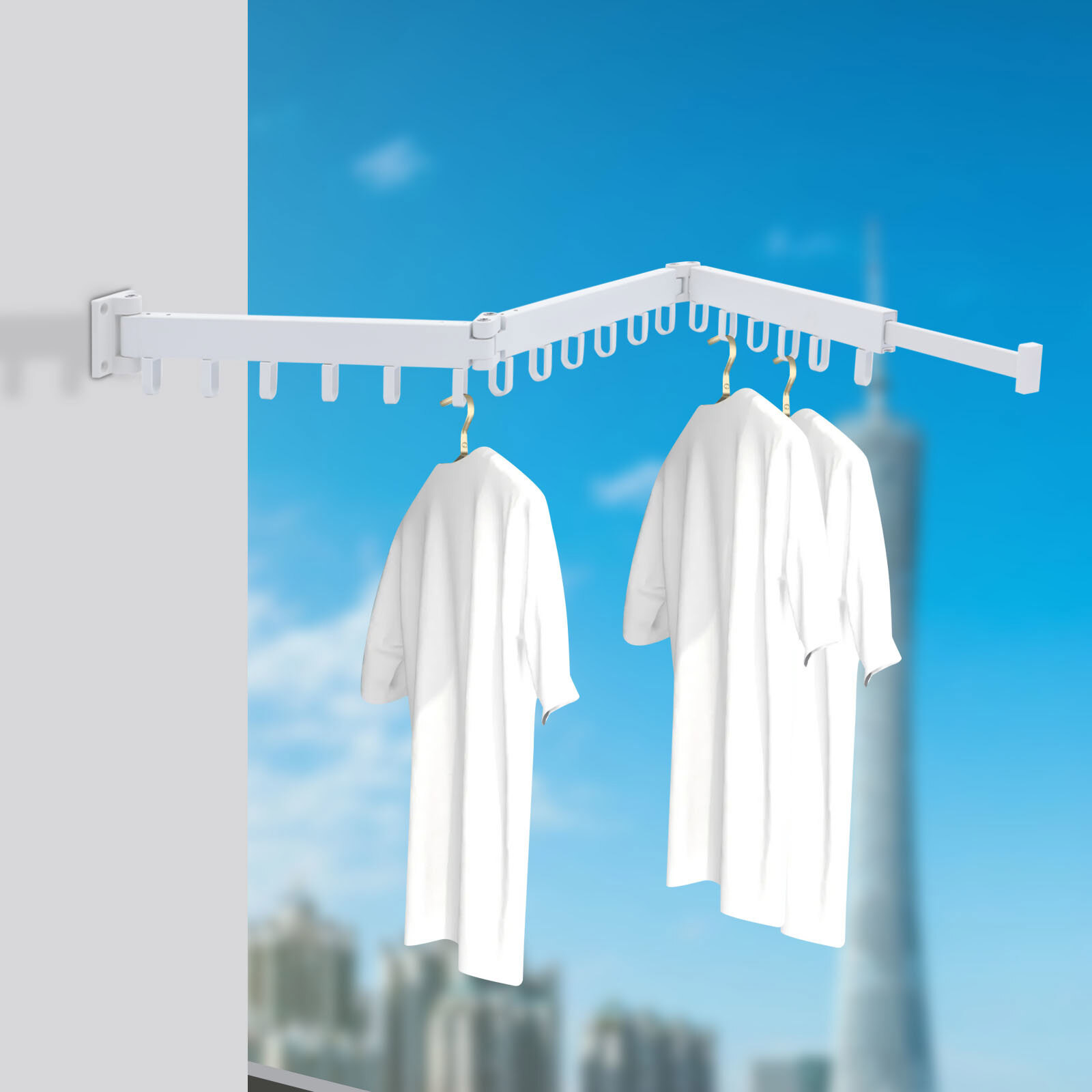 Laundry Clothes Storage Drying Rack Retractable Tri-Folding Hanger Wall-mounted