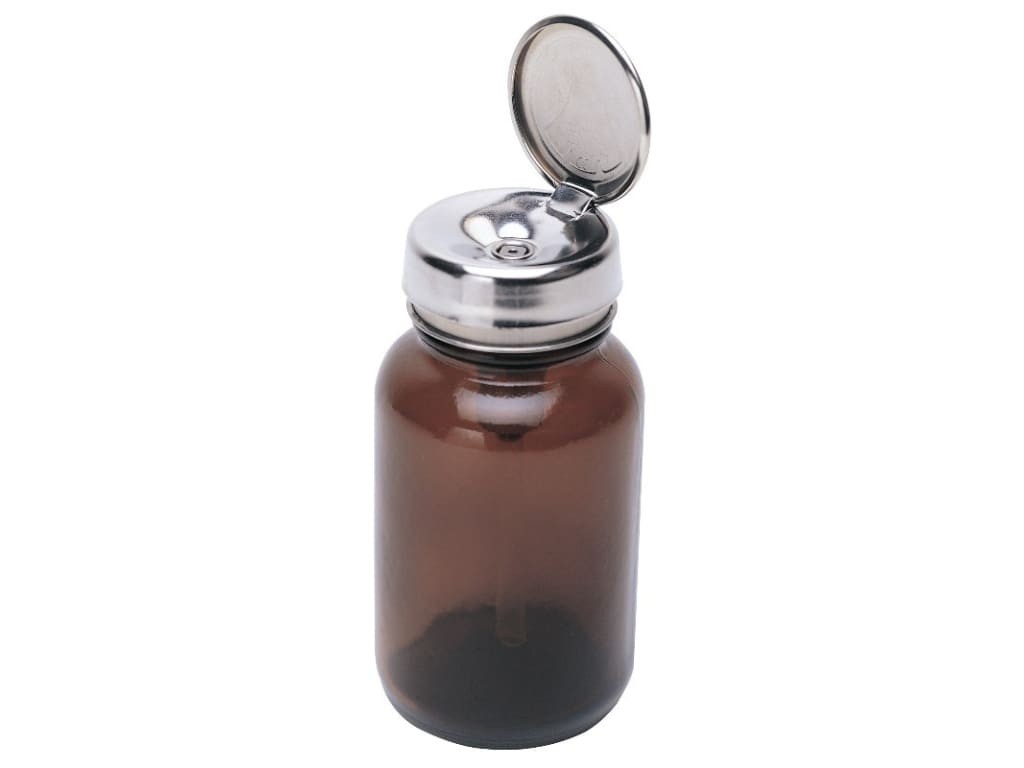 Menda 35315 - Round amber glass bottle w/one-touch pump, 4 oz