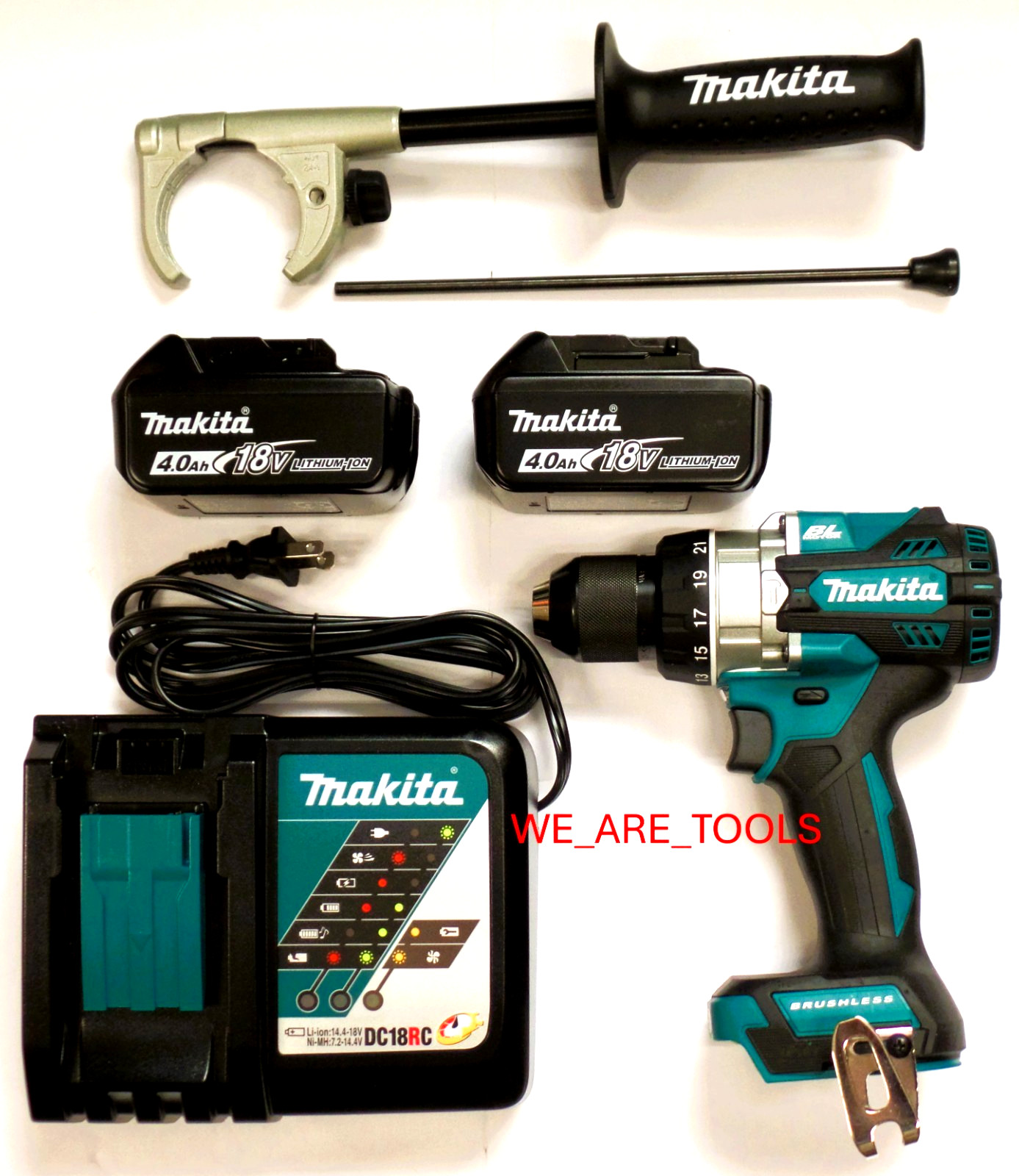 New Makita 18V XPH14 Brushless 1/2 Hammer Drill, 2) BL1840B 4.0 Battery, Charger