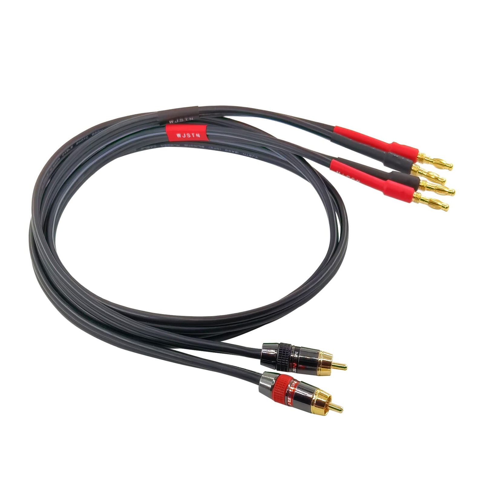 WJSTN 2Pack RCA to Banana Plug Speaker Cable Adapter, 1FT, 1 foot, Red+Black