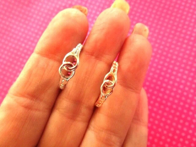 Handcuff silver rose gold rings SET OF 2