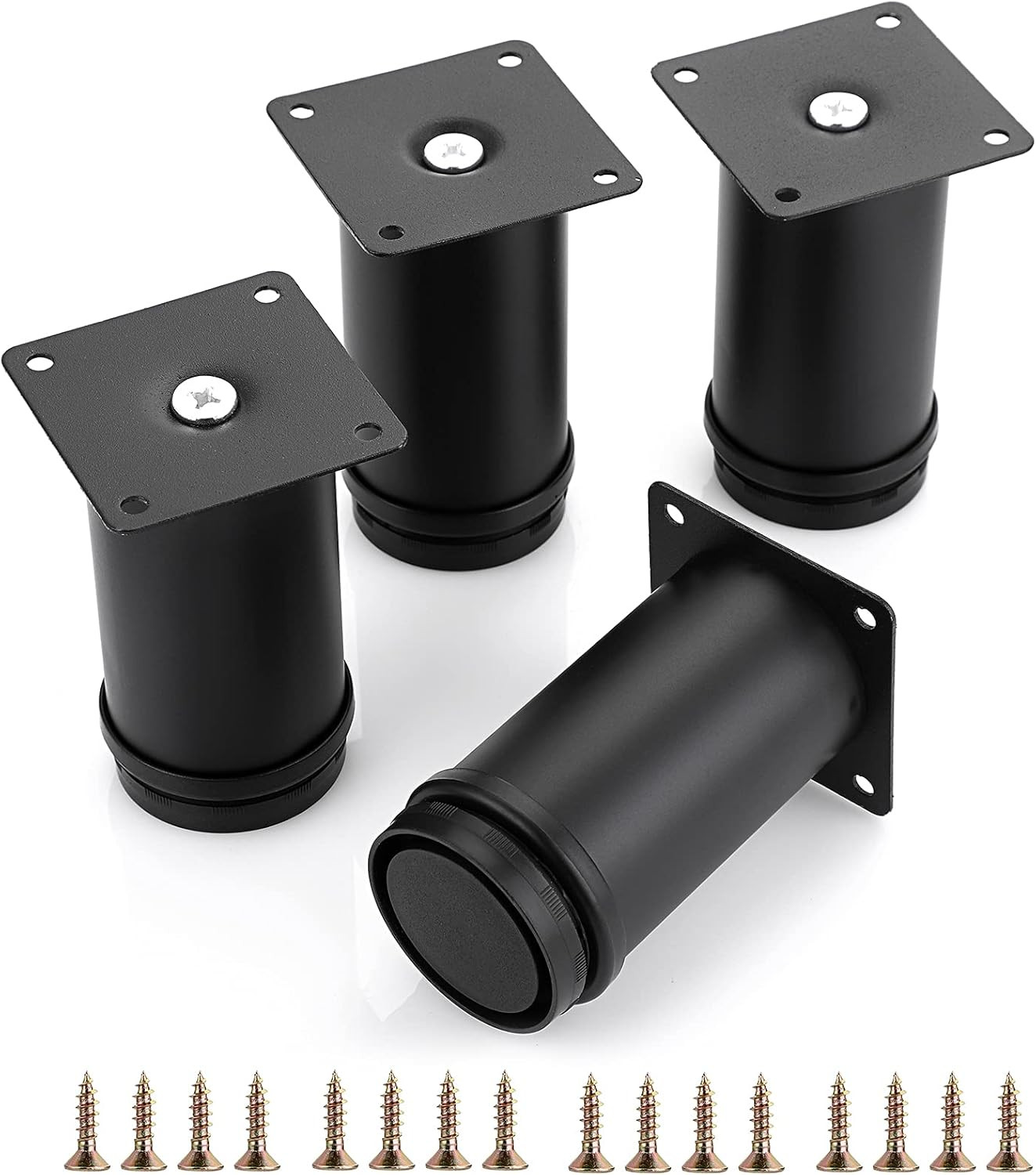 4PCS 4 Inch Furniture Legs Feets Metal Cabinet Legs, Adjustable round Metal Furn