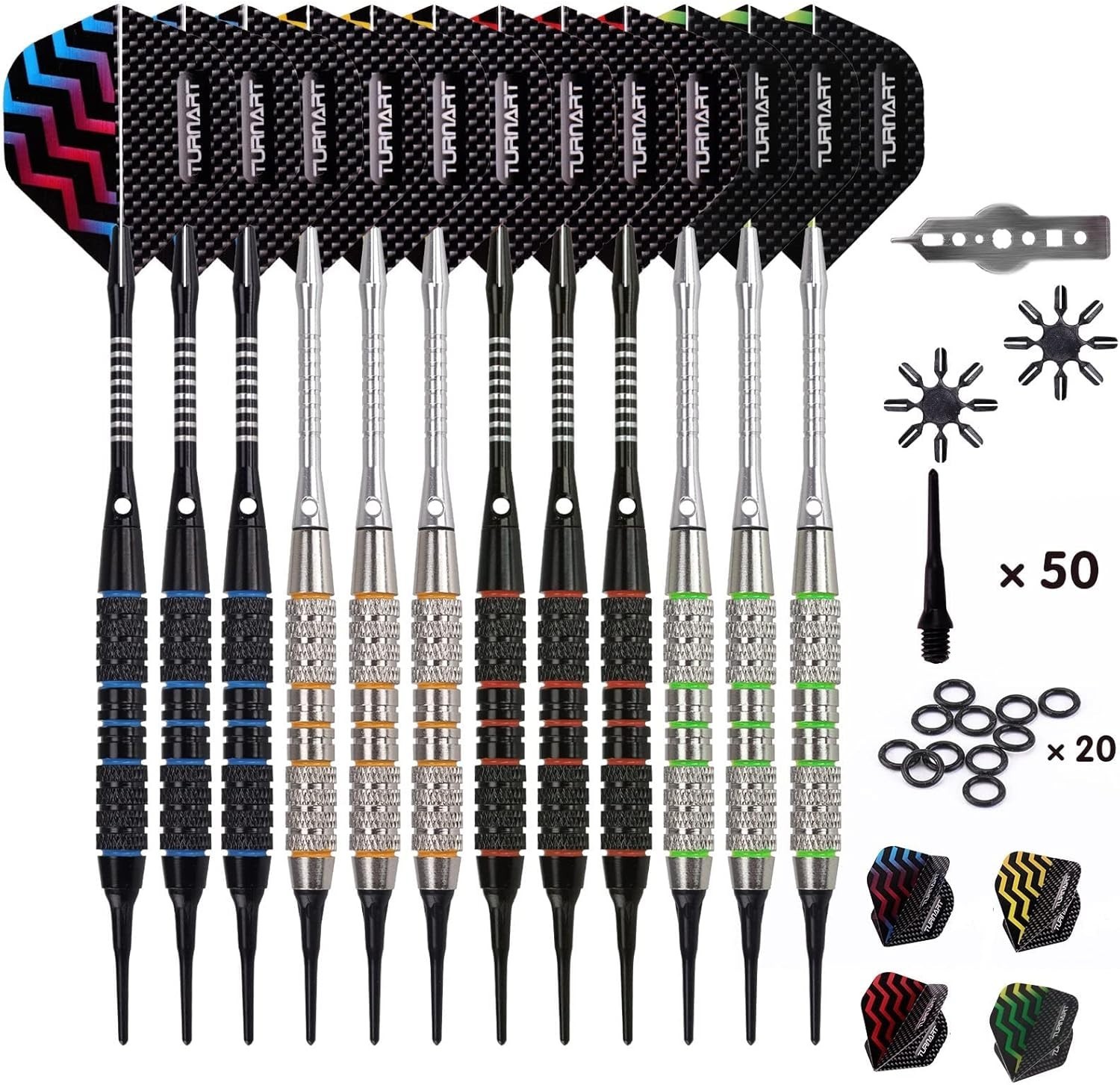18g Soft Tip Darts Set 12PCS w/ 50 Tips 24 Flights Tool Kit