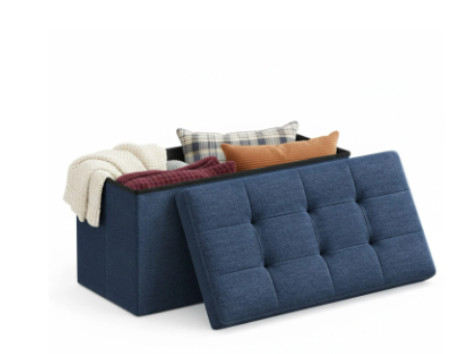43" Foldable Storage Bench PVC | Heavy Duty 660 lb Capacity Ottoman Seat - Blue