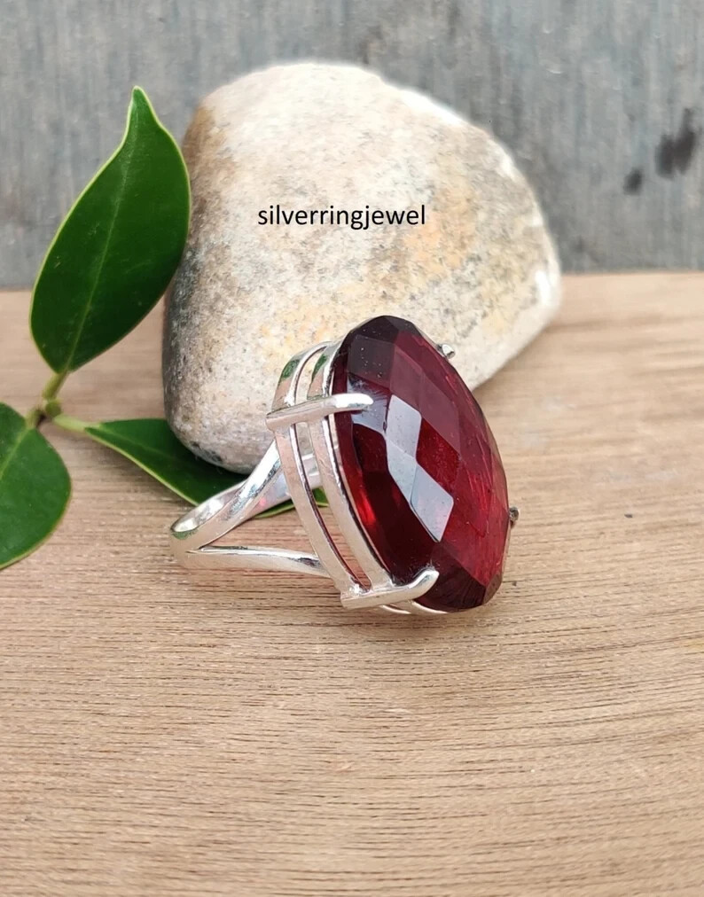 Natural Garnet Ring, 925 Sterling Silver, Gemstone Ring, Designer Ring, All Size