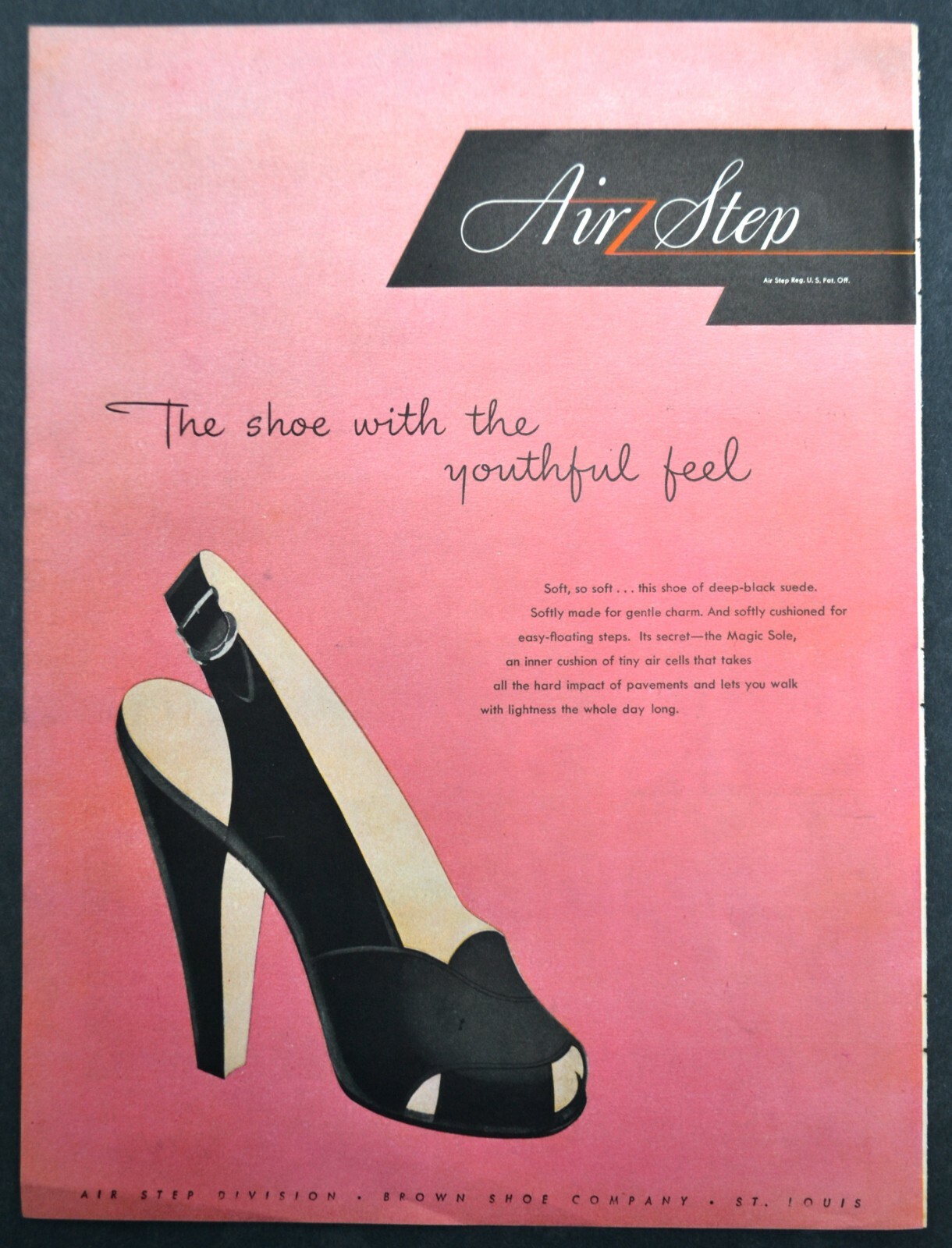 Original 1946 Print Ad Air Step Fashion Shoes Art Vintage Brown Shoe Co