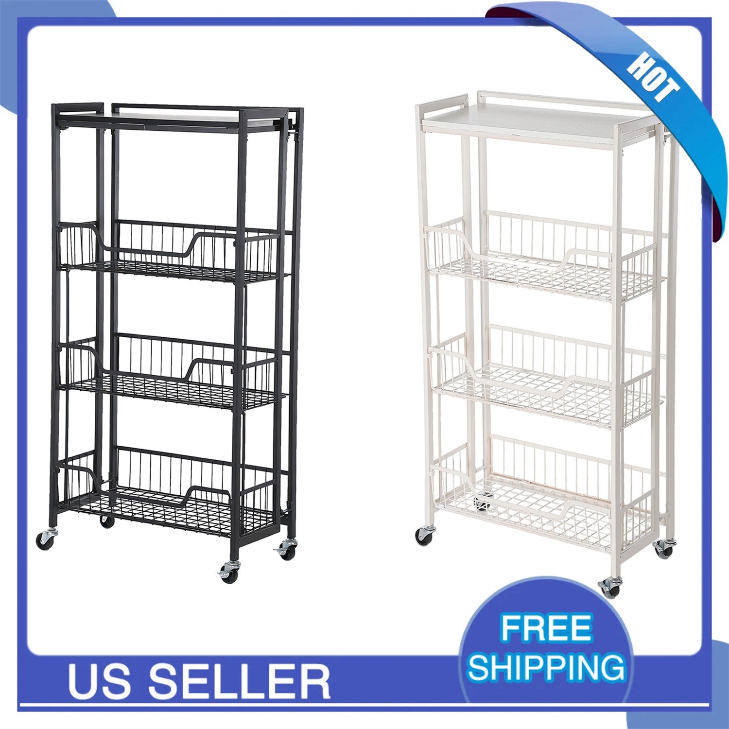 Utility Slim Storage Cart with Wheels 4 Tier Small Rolling Cart for Narrow Space