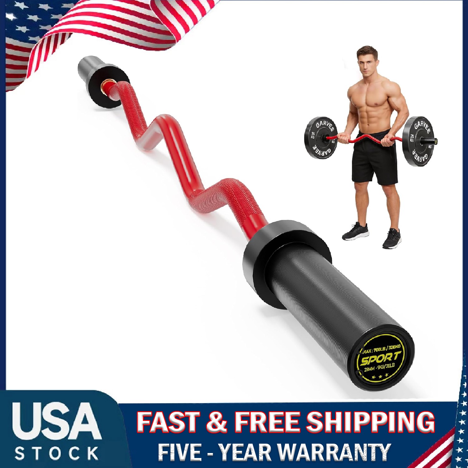 47" Olympic EZ Curl Barbell Bar 700LBS 2" Curling Bar for Bicep & Weightlifting