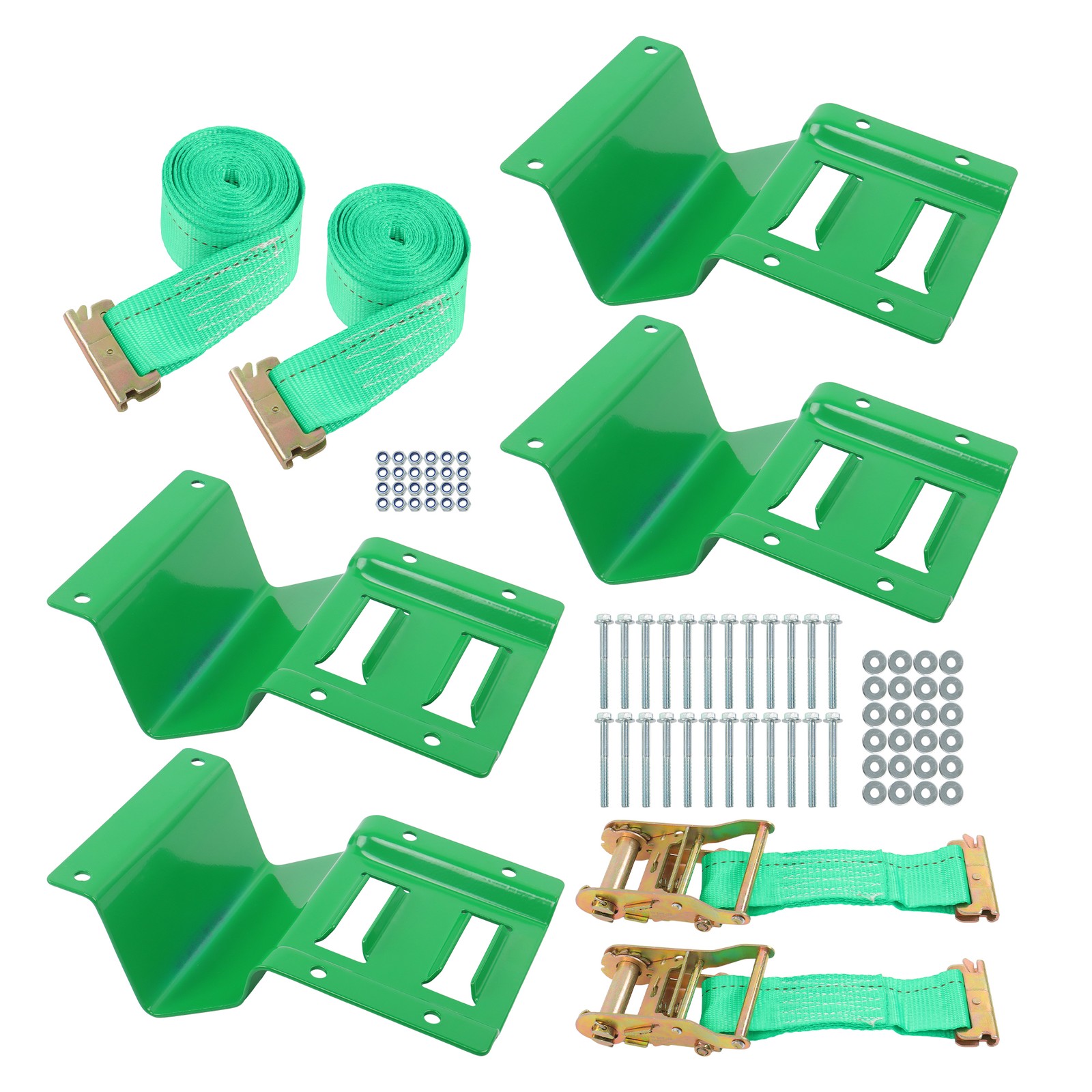 LABLT 15' Green Ratchet Straps E Track Wheel Chock Tie Down System For Trailer