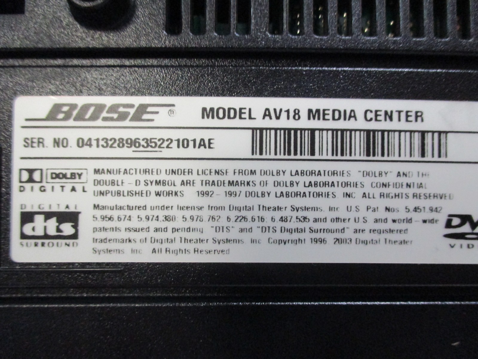 Bose AV18 Lifestyle 18 Media Center CD/DVD/MP3 Player w/ AC Adapter