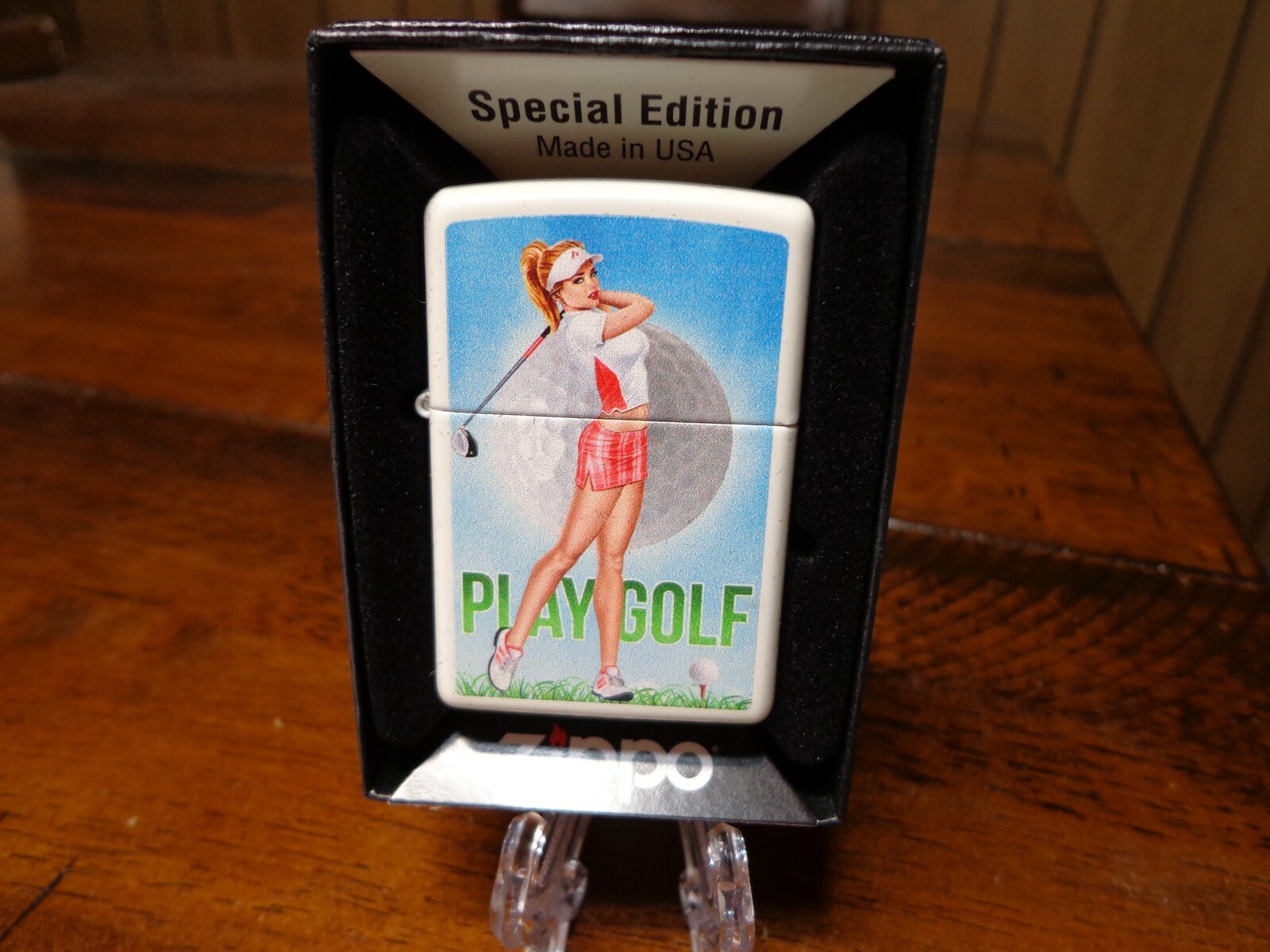 PINUP GIRL PLAY GOLF TEEING OFF ZIPPO LIGHTER MINT KEITH GARVEY