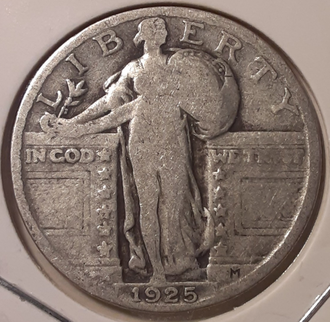 1925 Standing Liberty Quarter Philadelphia Mint 90% Silver US 25c (#36-WN7/RBY)