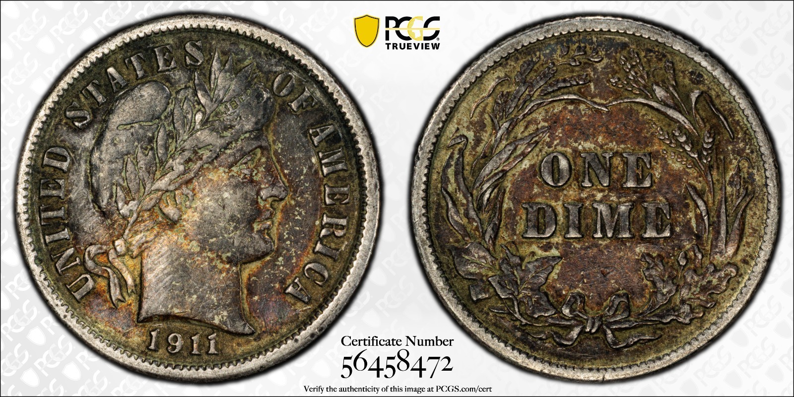 1911 Barber Dime - PCGS XF Details, Environmental Damage
