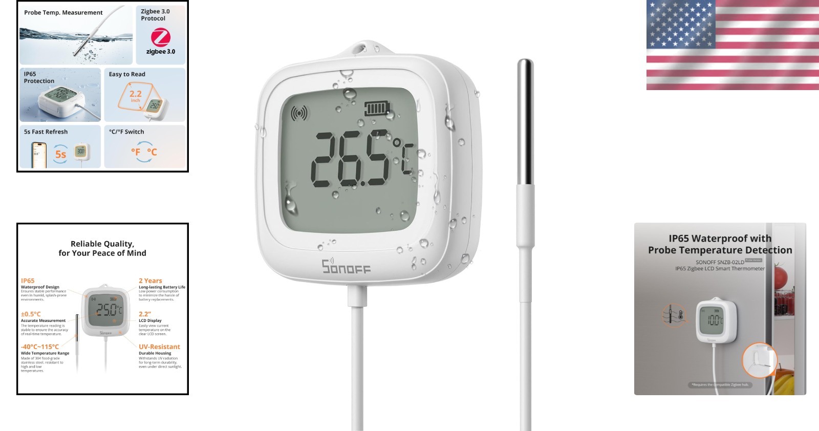 Smart Home-Compatible Zigbee Temperature Sensor - Waterproof & App Monitored