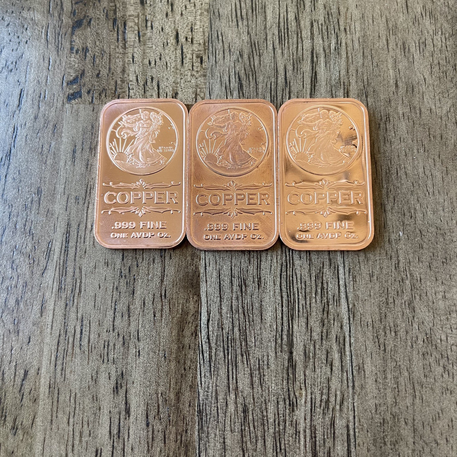 1 oz. Walking Lady Liberty .999 fine copper bars Winged Liberty Shield Lot 3