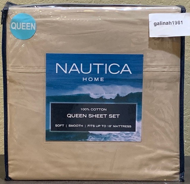 NAUTICA 100% Cotton 4-piece QUEEN Sheet Set Tan/Khaki
