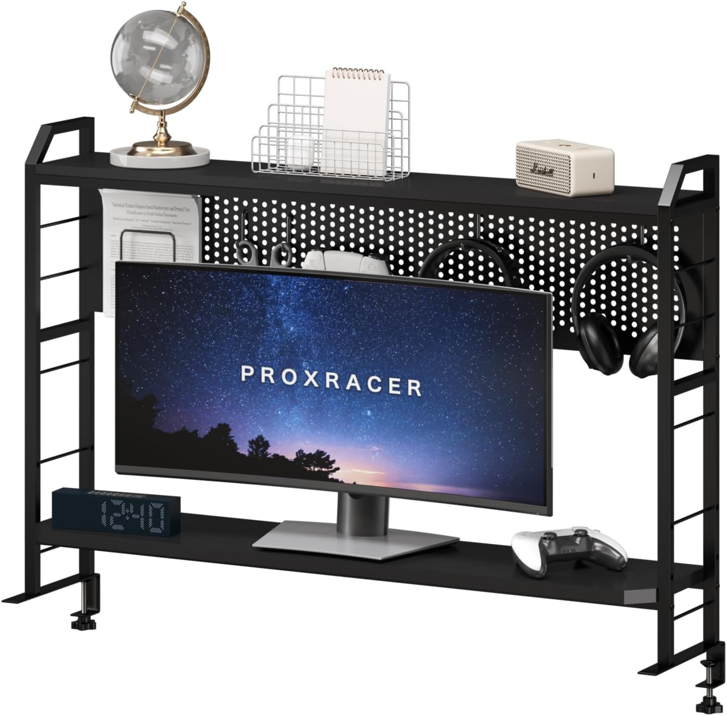 Ergonomic Monitor Stand for 42" and up Tables, Adjustable Shelf, Rust-Free Metal