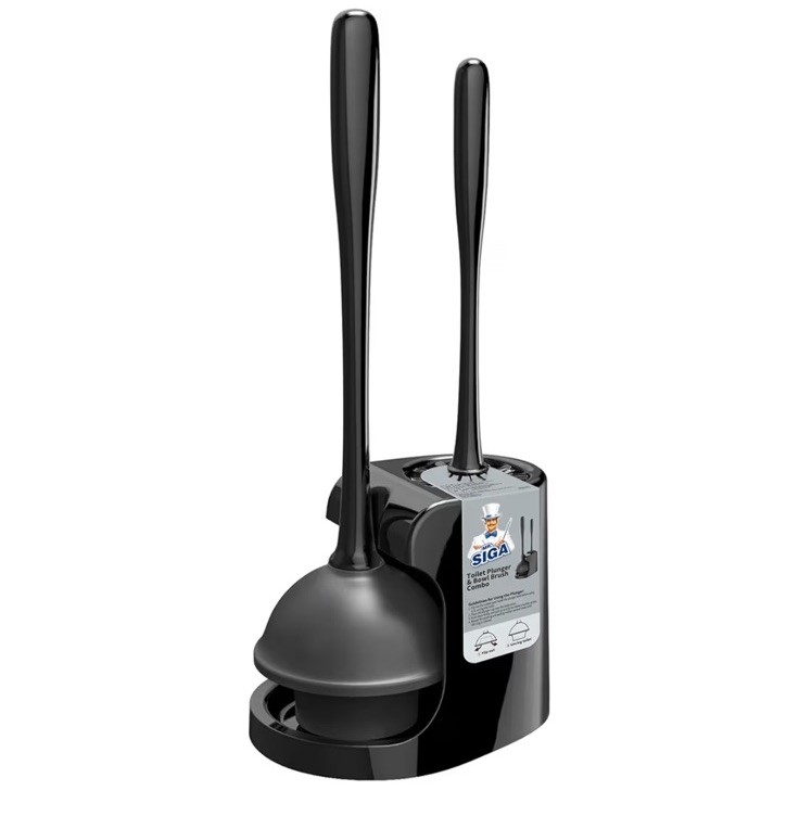 Toilet Plunger and Bowl Brush Combo Set for Bathroom Cleaning, Black