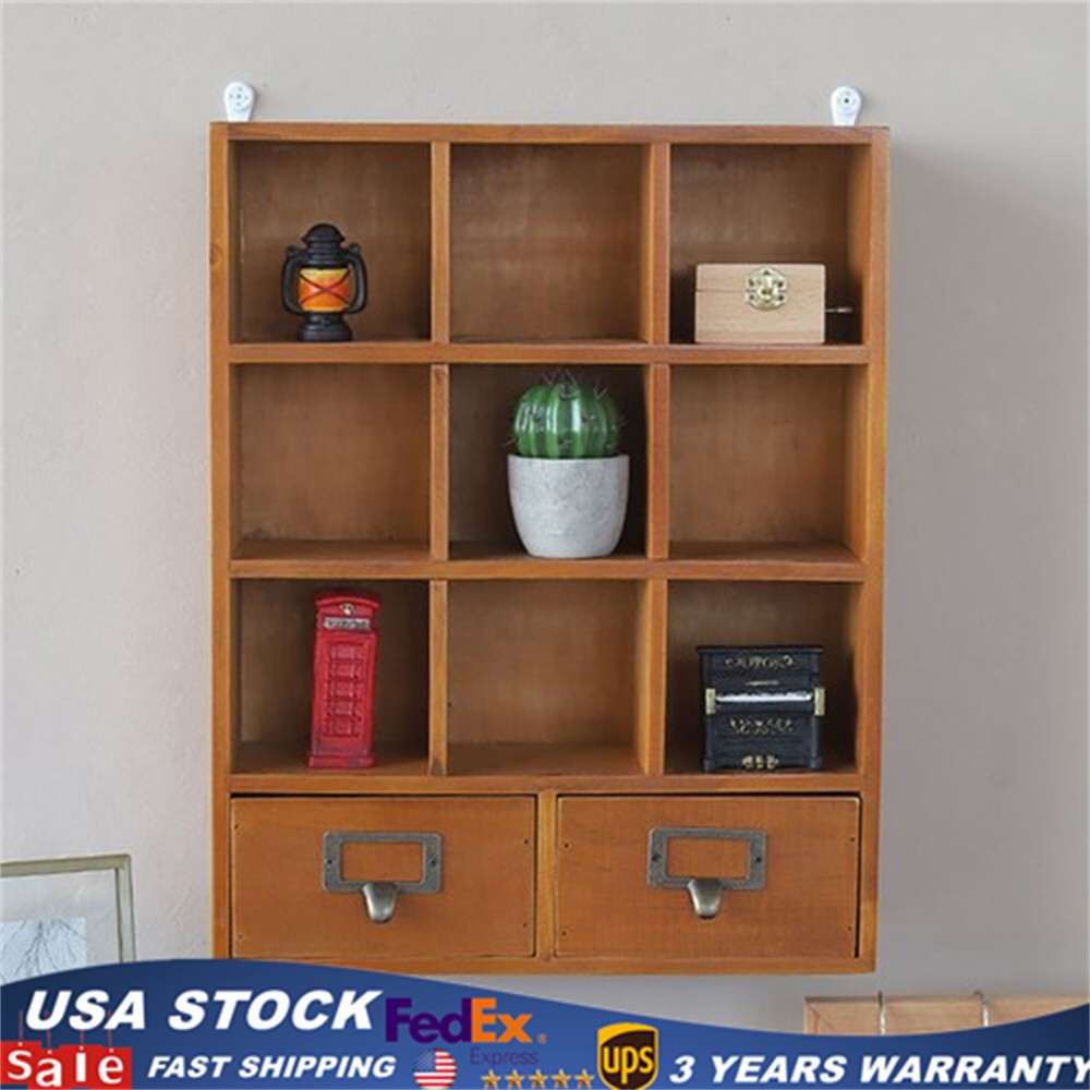Wooden Storage Display Cabinet Pine Bookshelf Bookcase Organizer Case 2 Drawers
