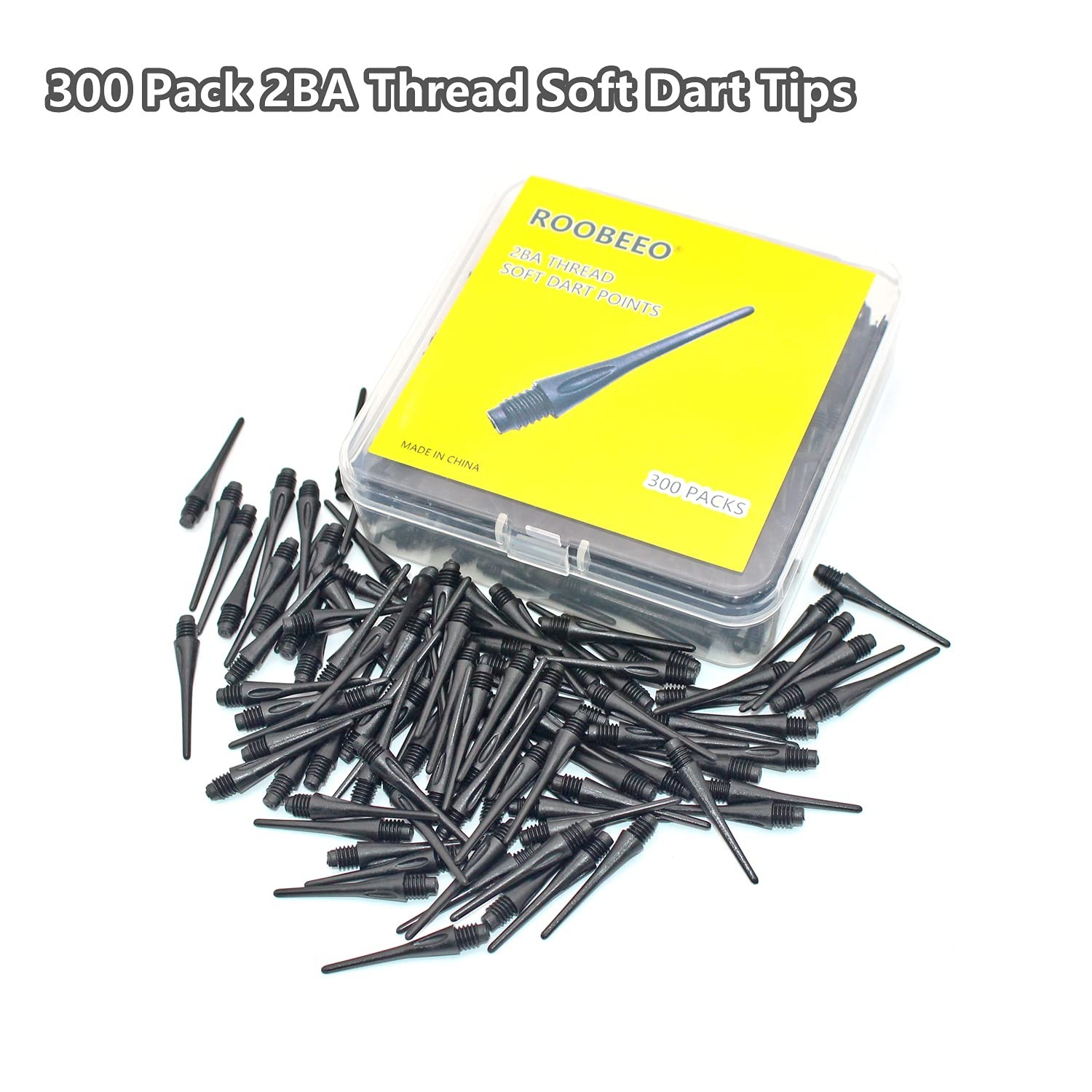 300 Pack Soft Dart Tips - 2BA Thread Plastic Replacement Points for Darts