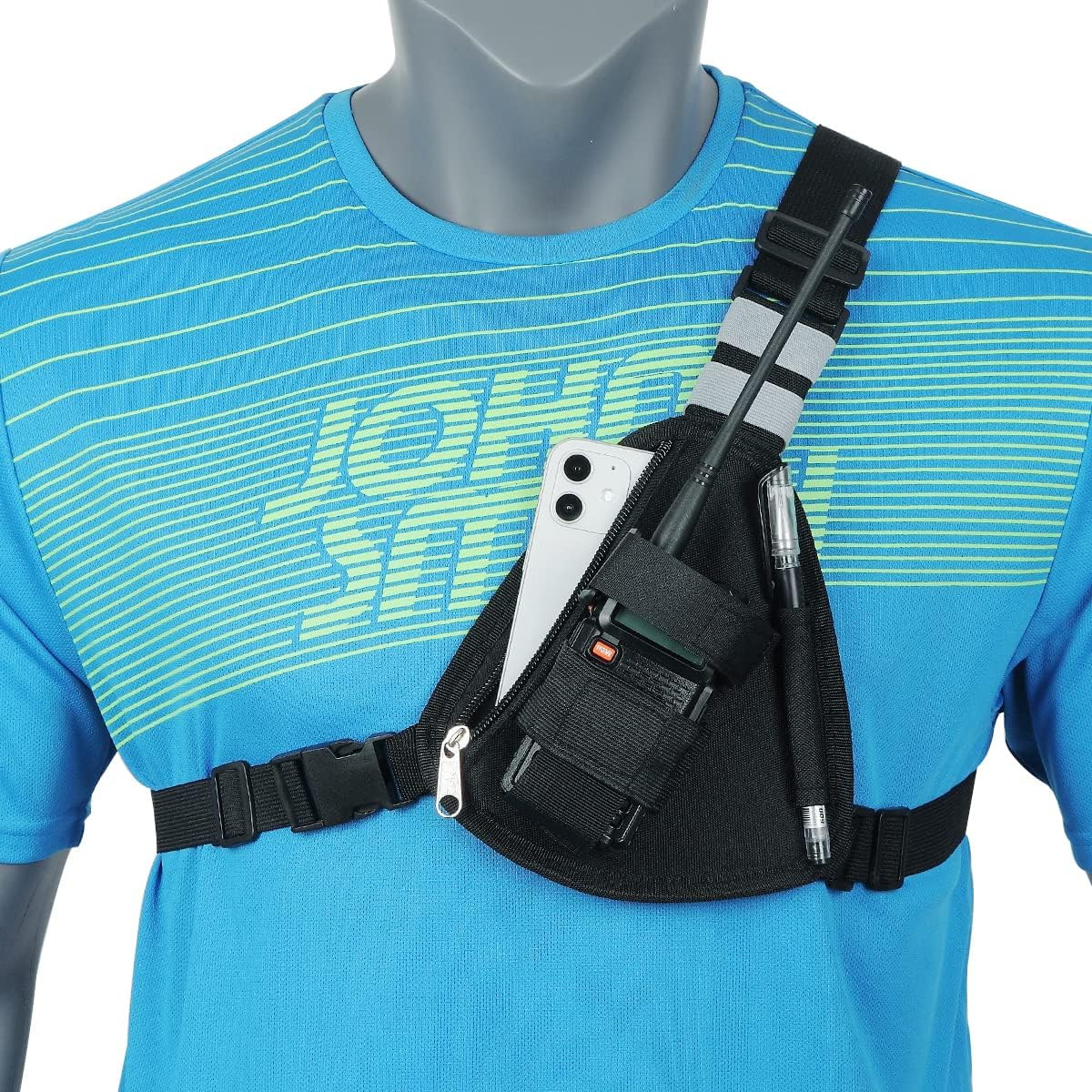 Radio Chest Harness Vest with Walkie Talkie Pack Nylon Black