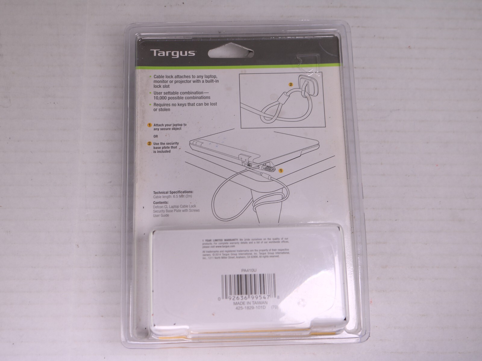Targus DEFCON CL Laptop Computer Cable Lock - Resettable 4 Digit-Code, Galvanize